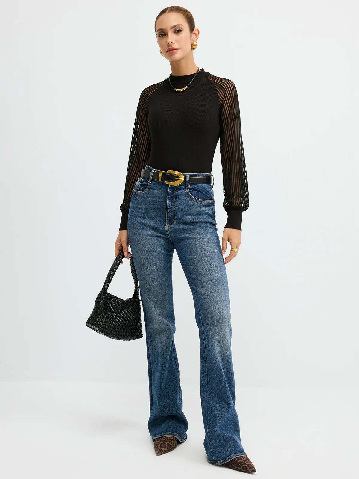 Mock Neck Mesh-Sleeve T-Shirt - Wholesalesil