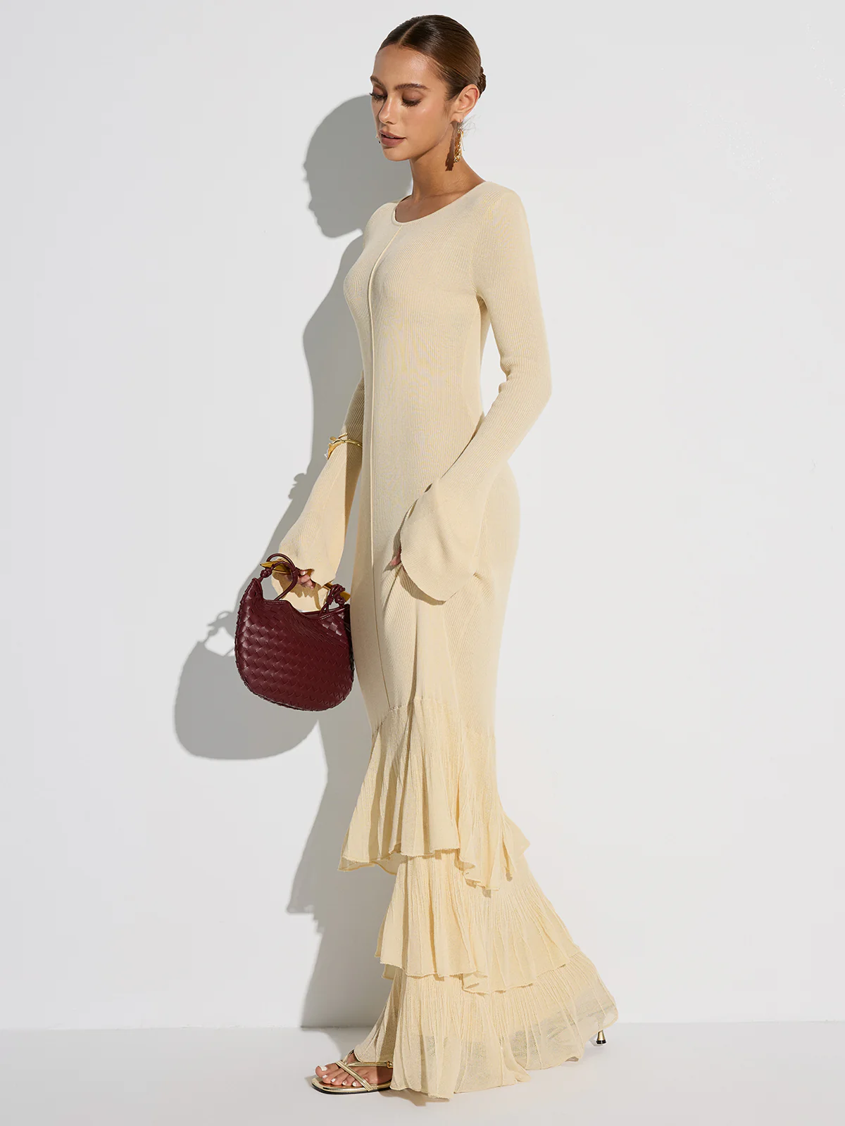 Layered Ruffled Hem Knit Maxi Dress - Wholesalesil