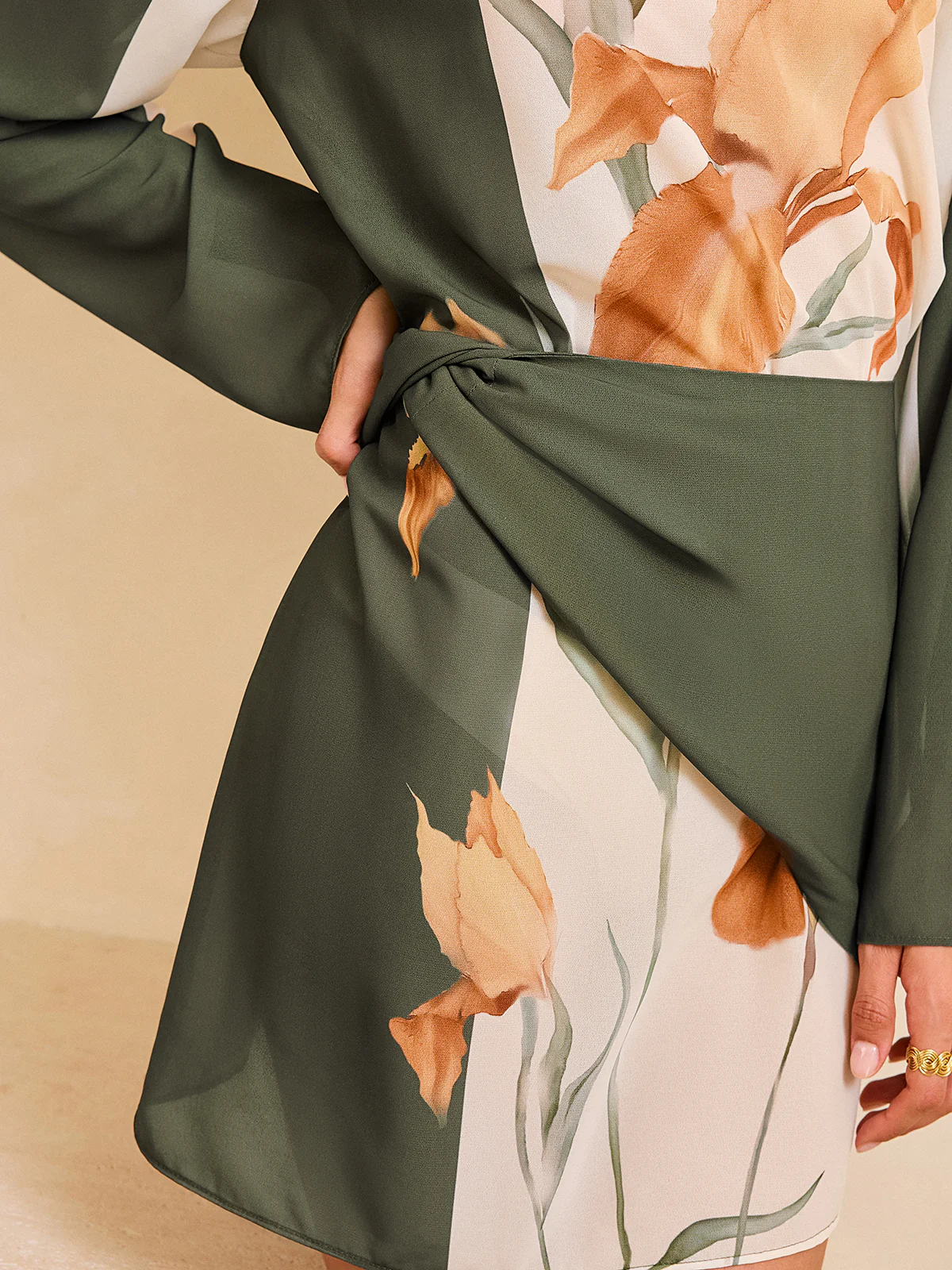 Floral Print Long Sleeve Wrap Dress - Wholesalesil