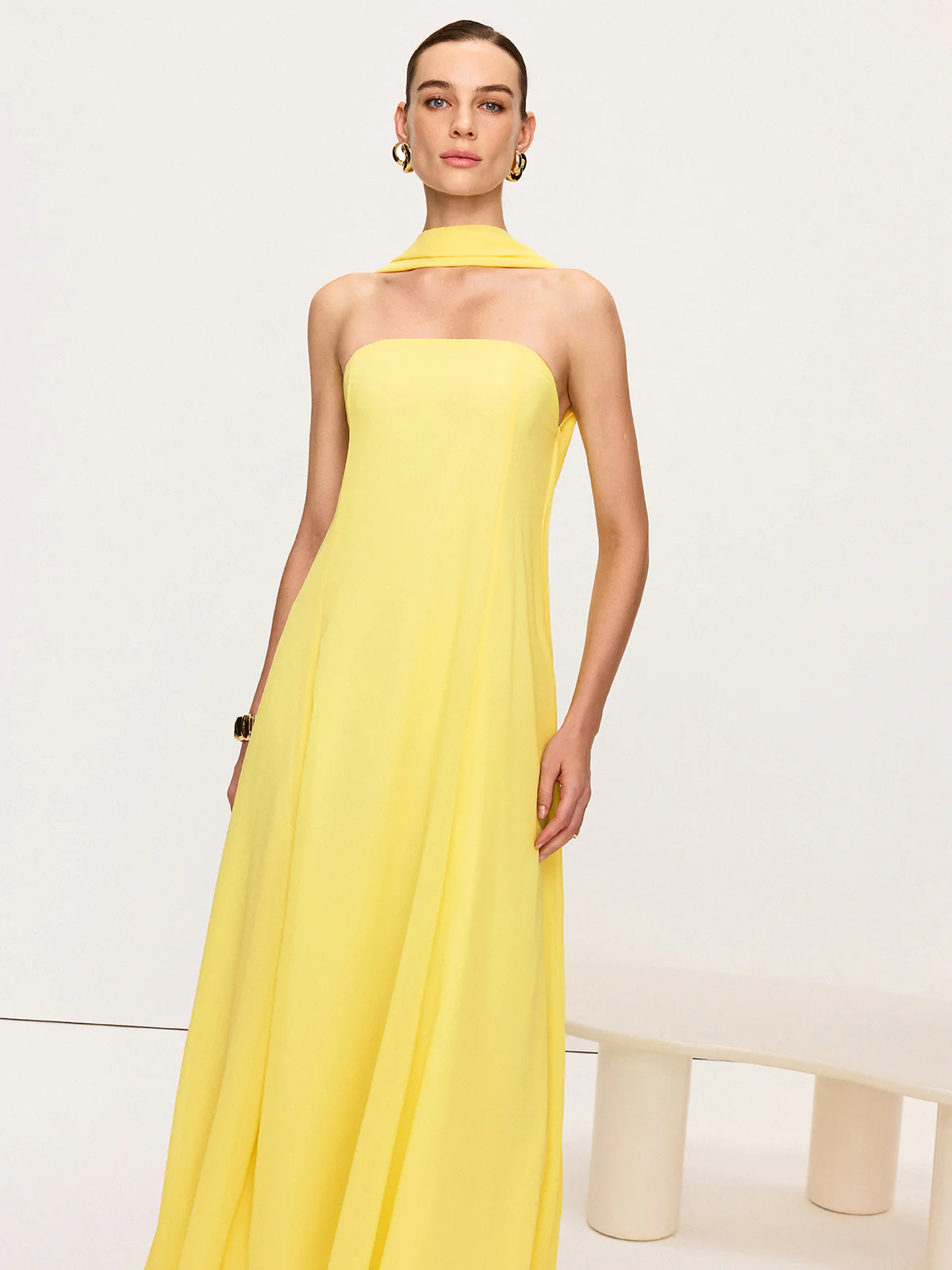 Halter Neck Chiffon Maxi Dress - Wholesalesil