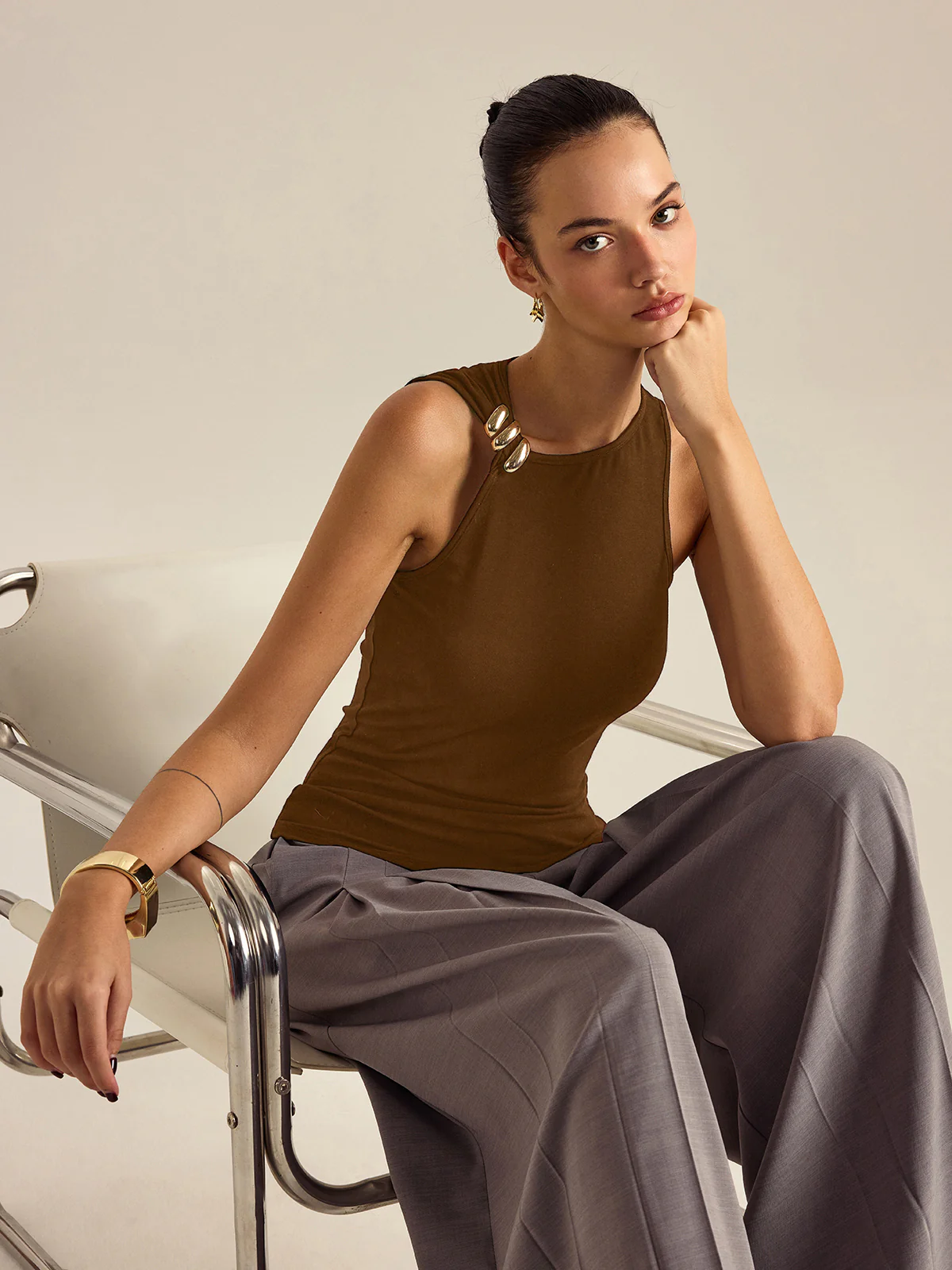 Metal Decor Sleeveless Top - Wholesalesil