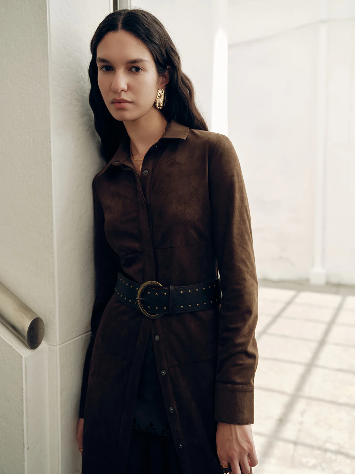 Suede Shirt Dress without Belt - Wholesalesil