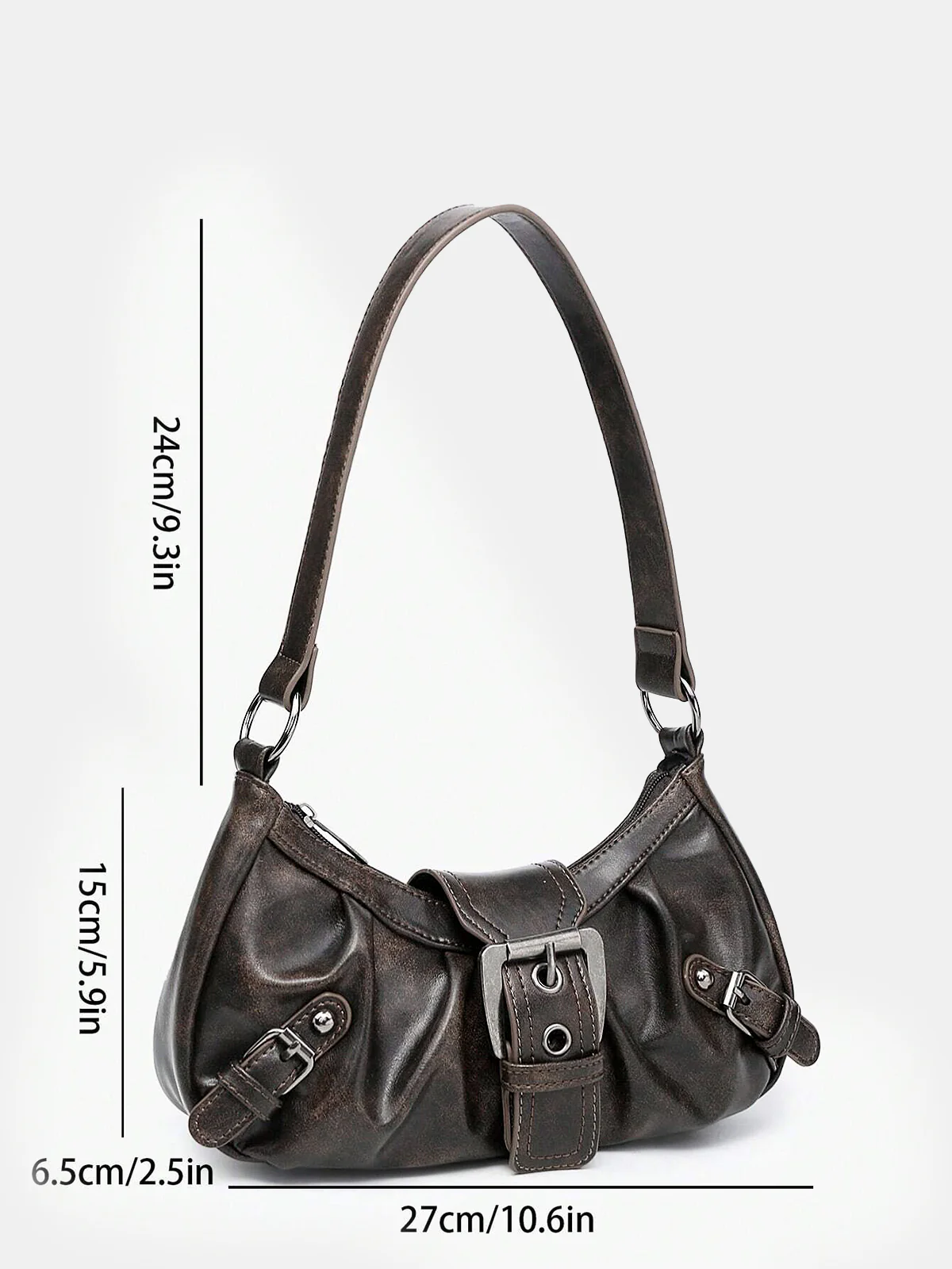 Vintage Faux Leather Buckle-Accent Hobo Bag - Wholesalesil