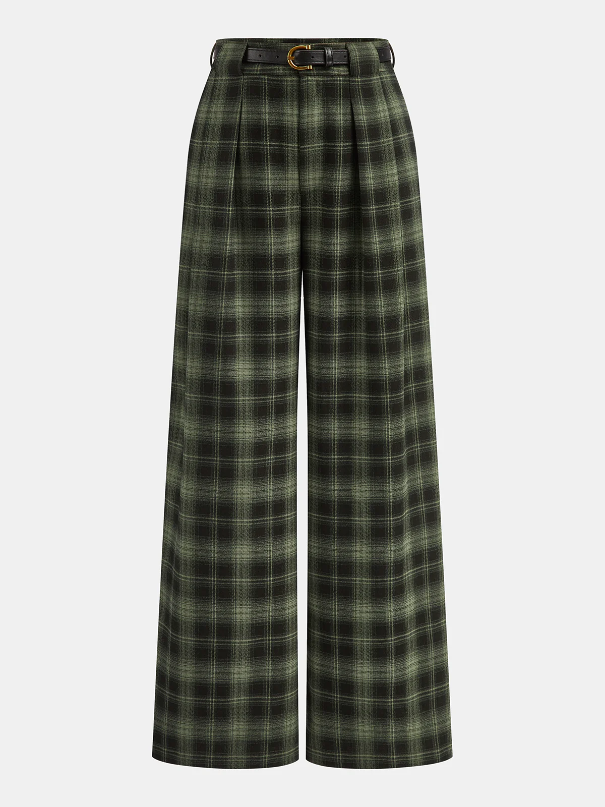 Belted Plaid Straight-Leg Pants - Wholesalesil