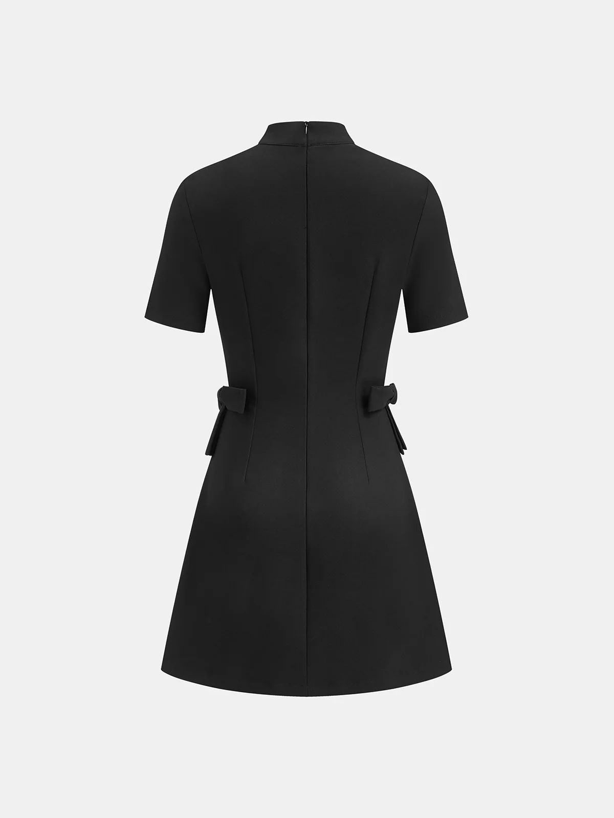 Bow Cut-Out Stand Collar Short Sleeve Dress - Wholesalesil