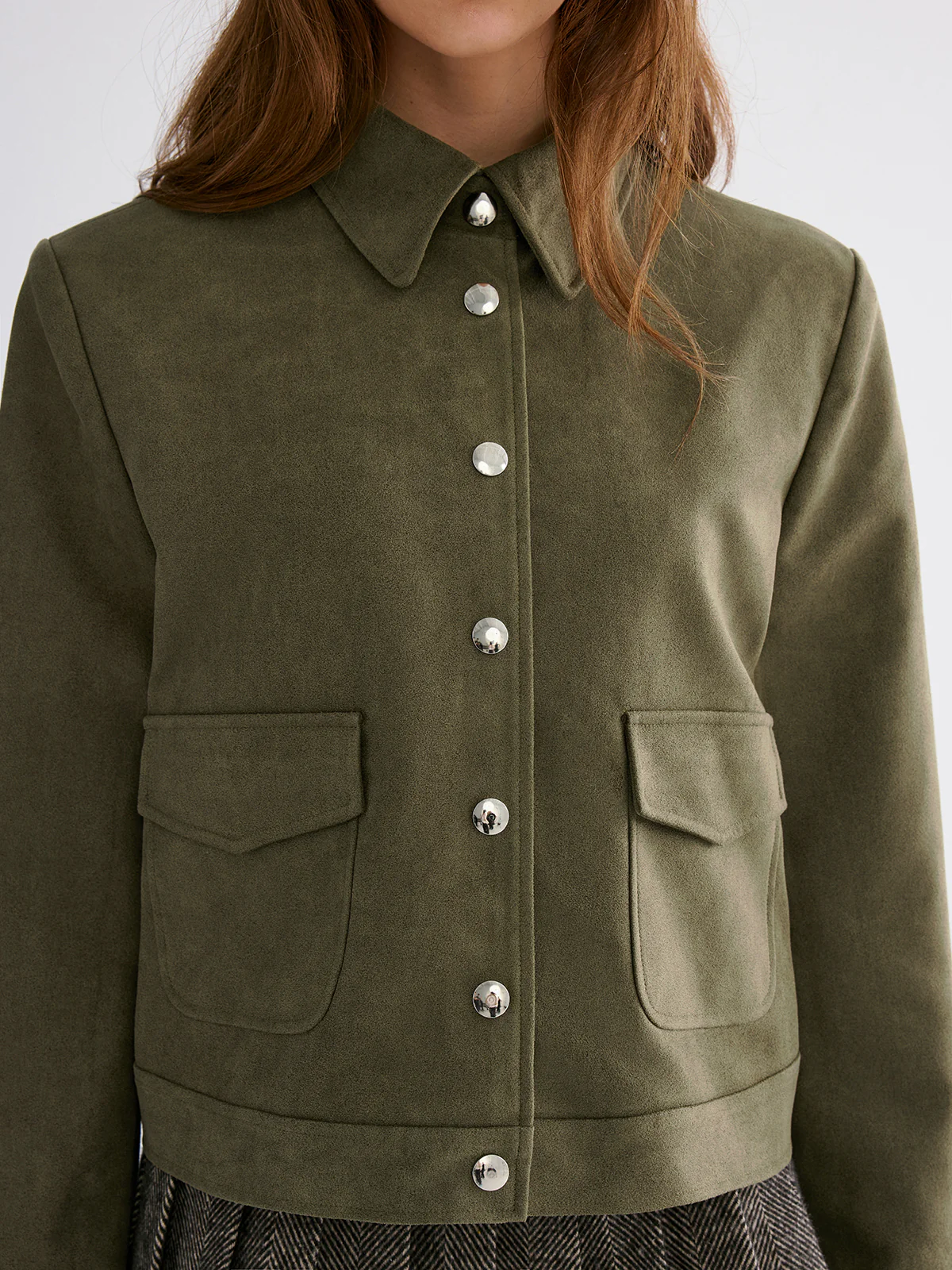 Suede Effect Lapel Button Jacket - Wholesalesil