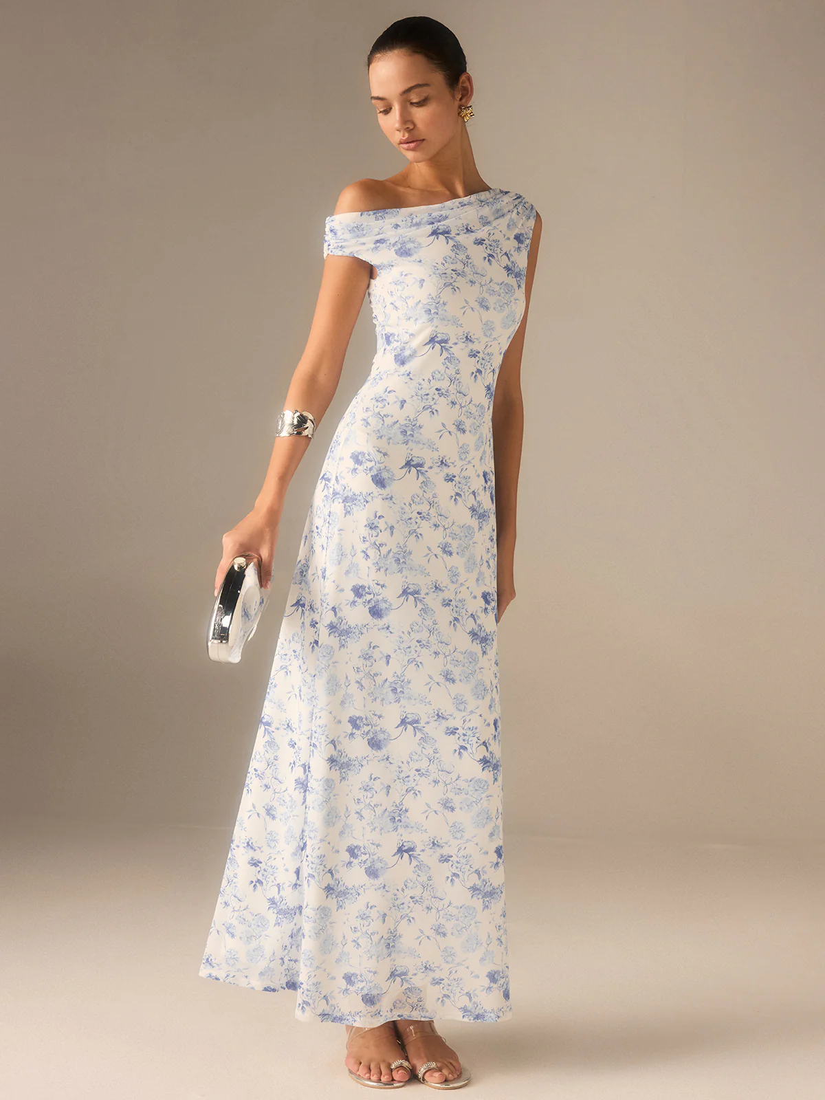 Floral Asymmetrical Drop Shoulder Maxi Dress - Wholesalesil