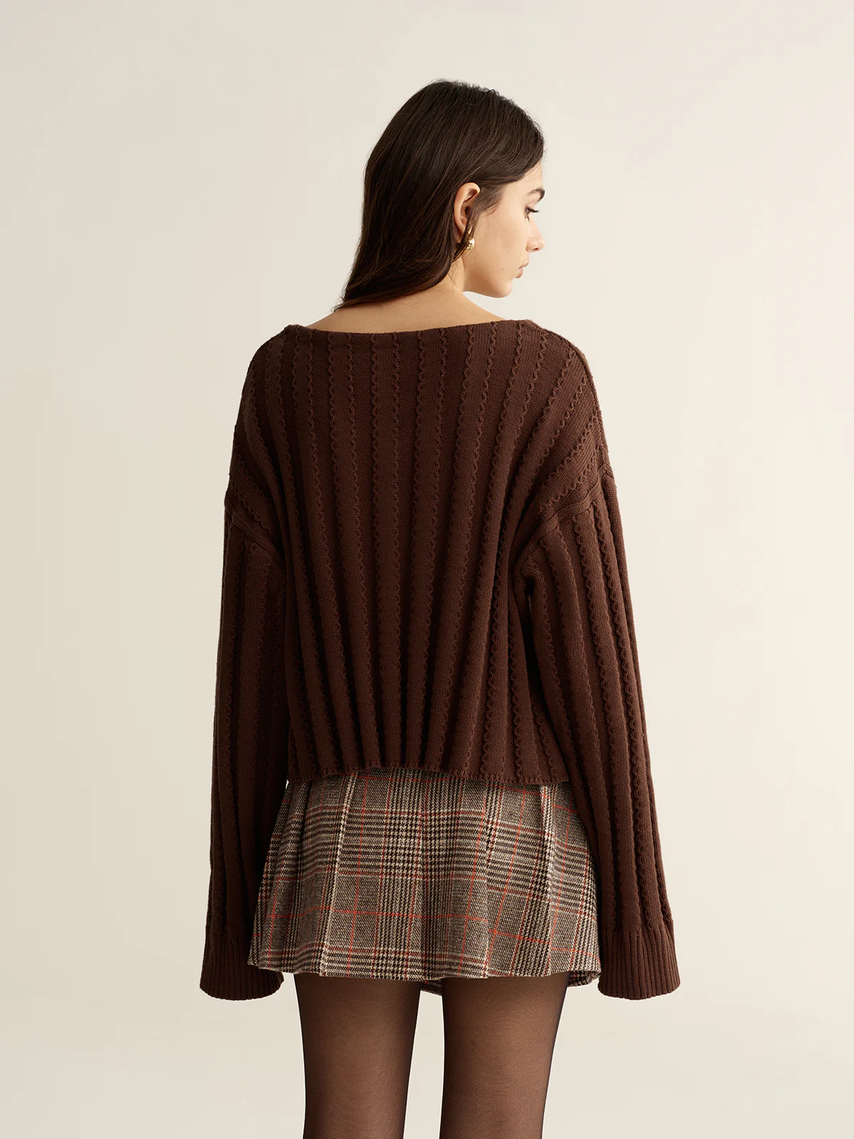 Loose V-Neck Textured Sweater - Wholesalesil