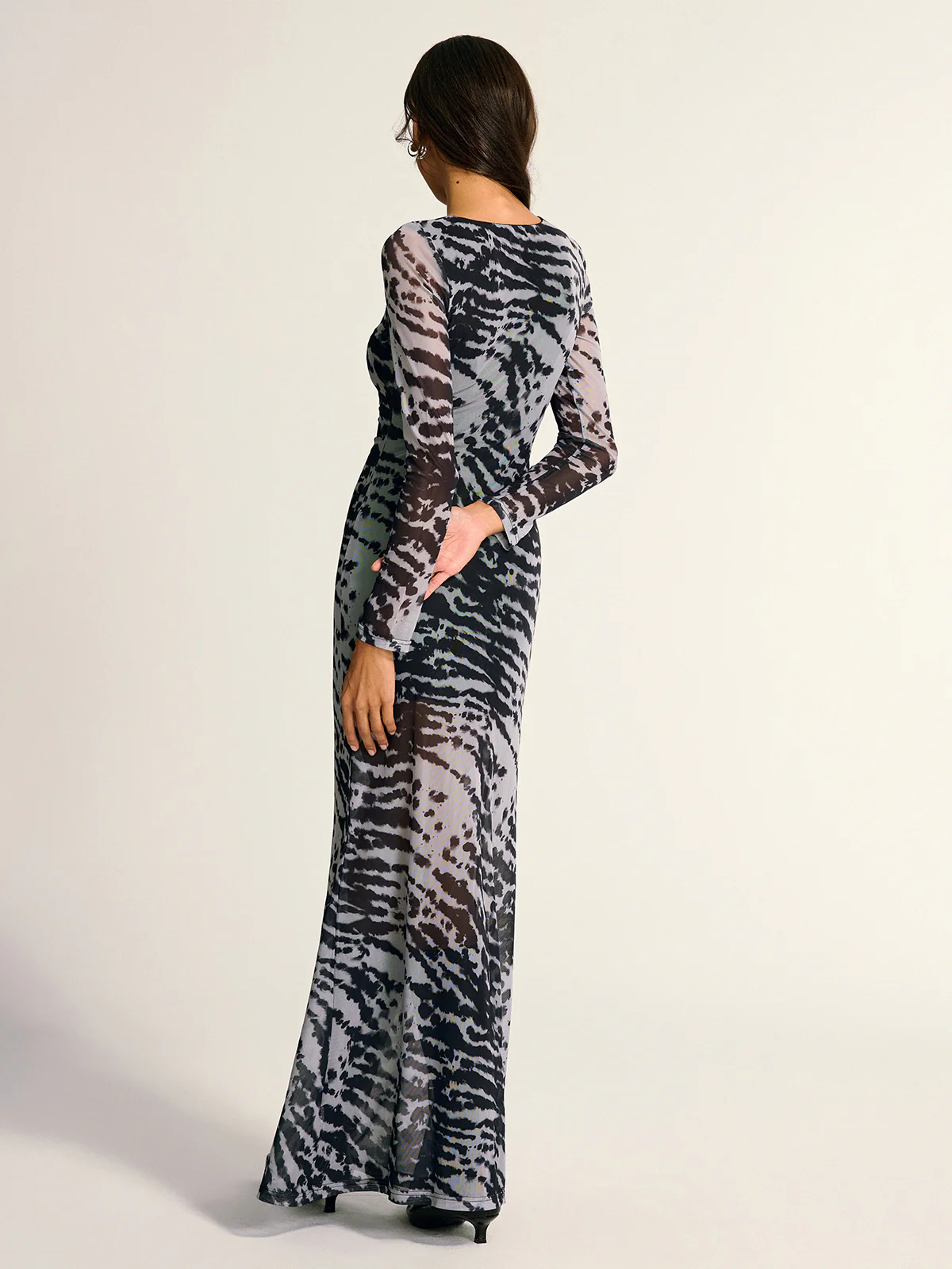 Long Sleeve Ruched Abstract Print Dress - Wholesalesil