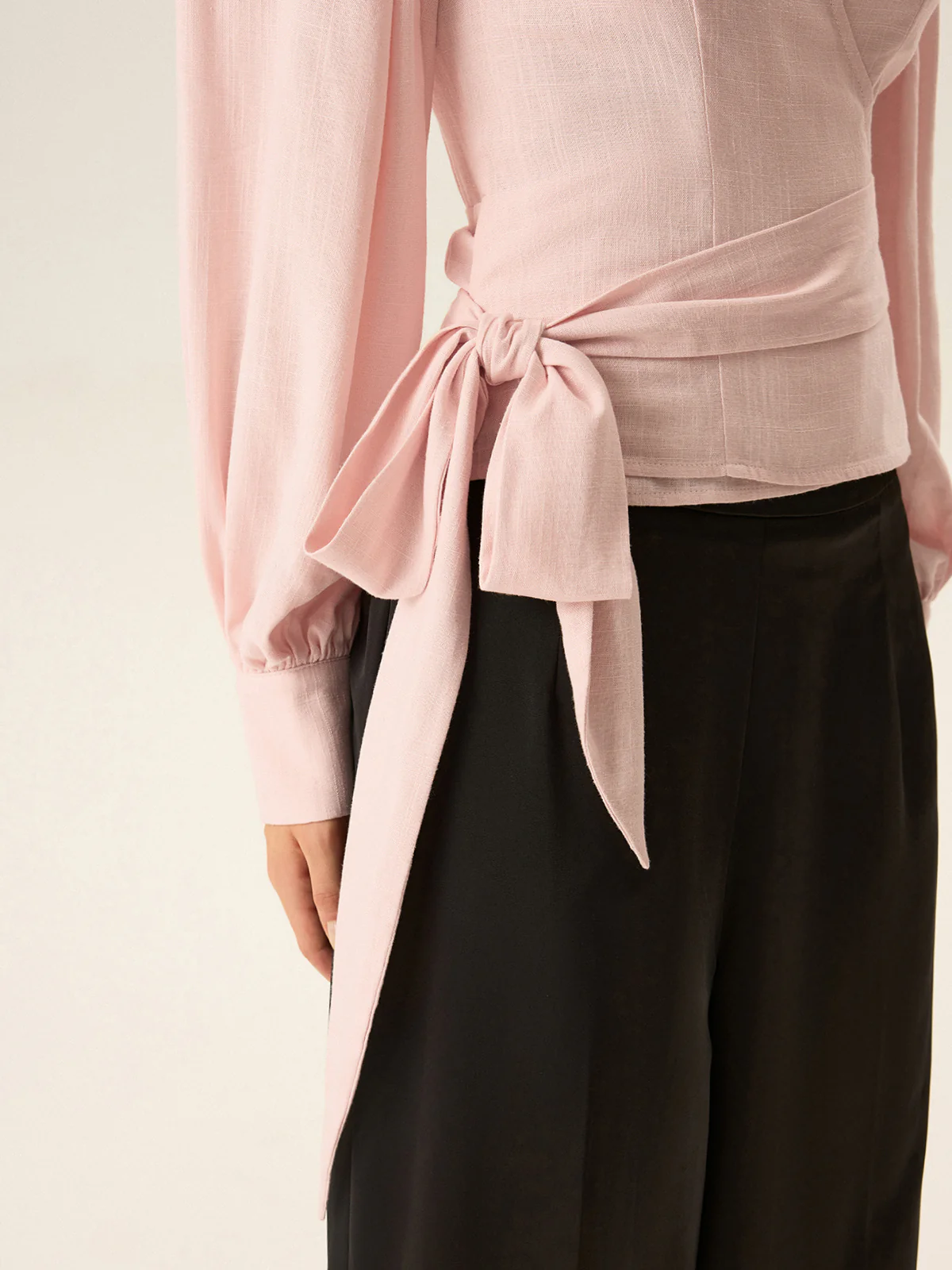 Bow Tie Long Sleeve Blouse - Wholesalesil