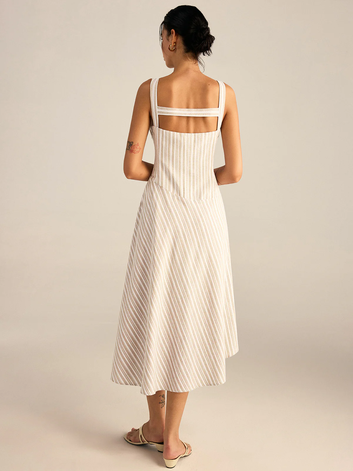 Striped Asymmetriccal Hem Midi Dress - Wholesalesil
