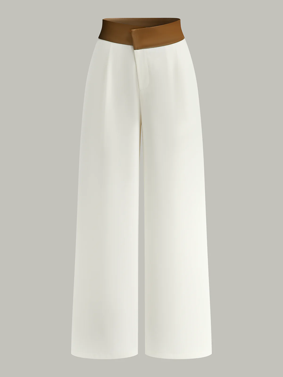 Faux Leather 2-Tone Waist Wide-Leg Pants - Wholesalesil