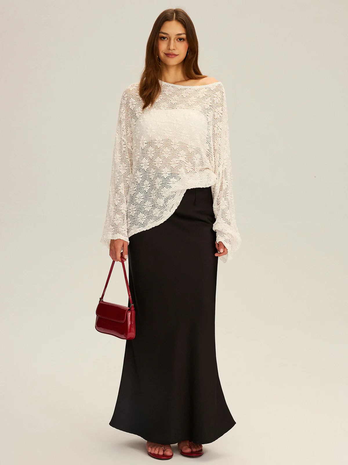 Semi-Sheer Oversized Off-Shoulder Blouse - Wholesalesil