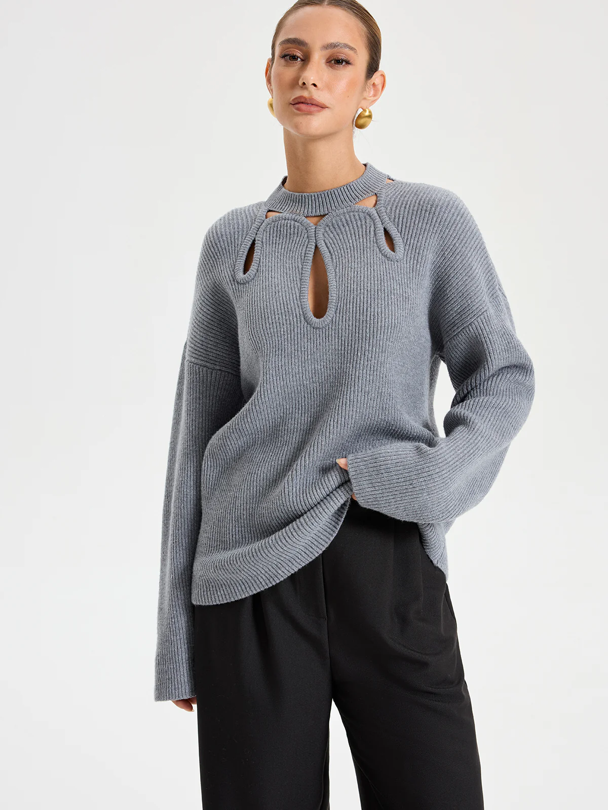 Cut-Out Knit Sweater - Wholesalesil