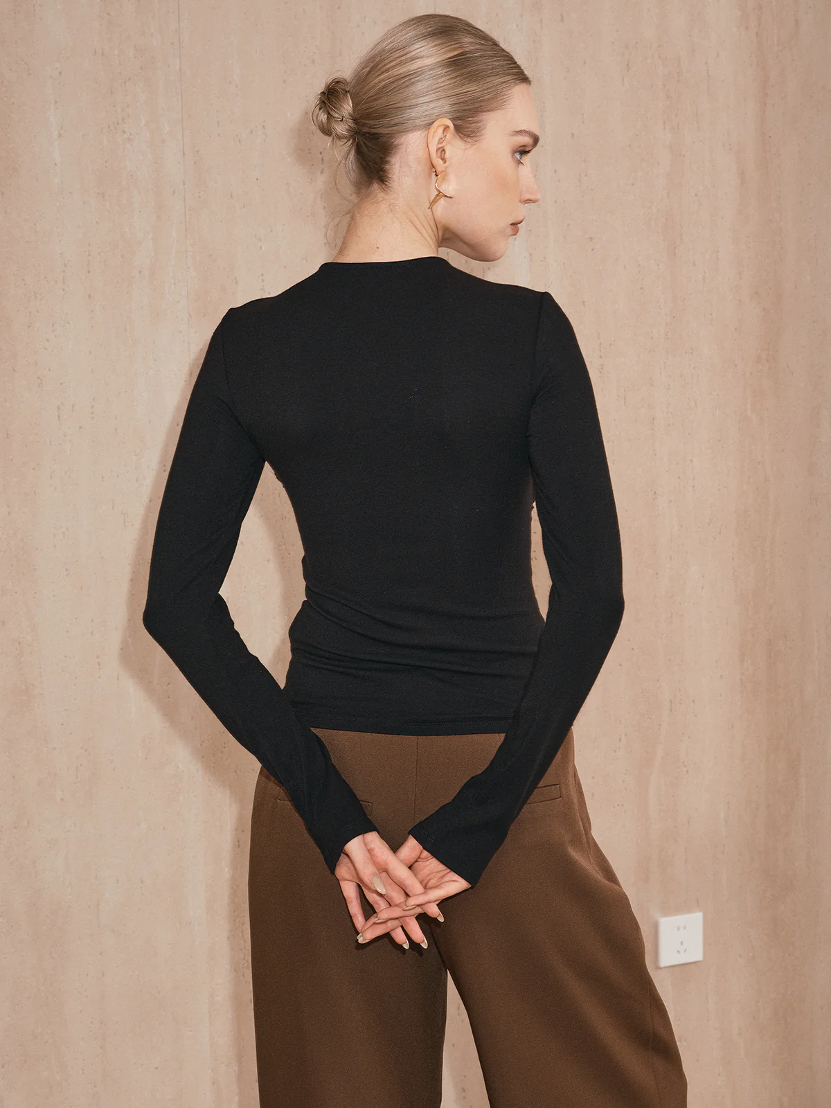 Cross-Over Front Metal Detail Long Sleeve Top - Wholesalesil