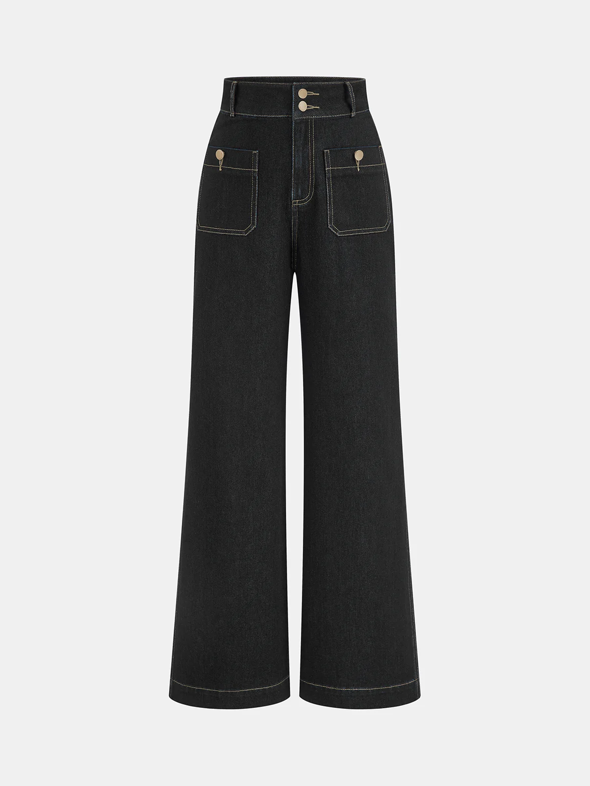 High-Waisted Double-Button Straight-Leg Denim Pants - Wholesalesil