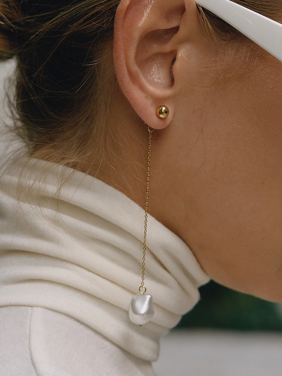 Baroque Pearl Golden Chain Drop Earring - Wholesalesil