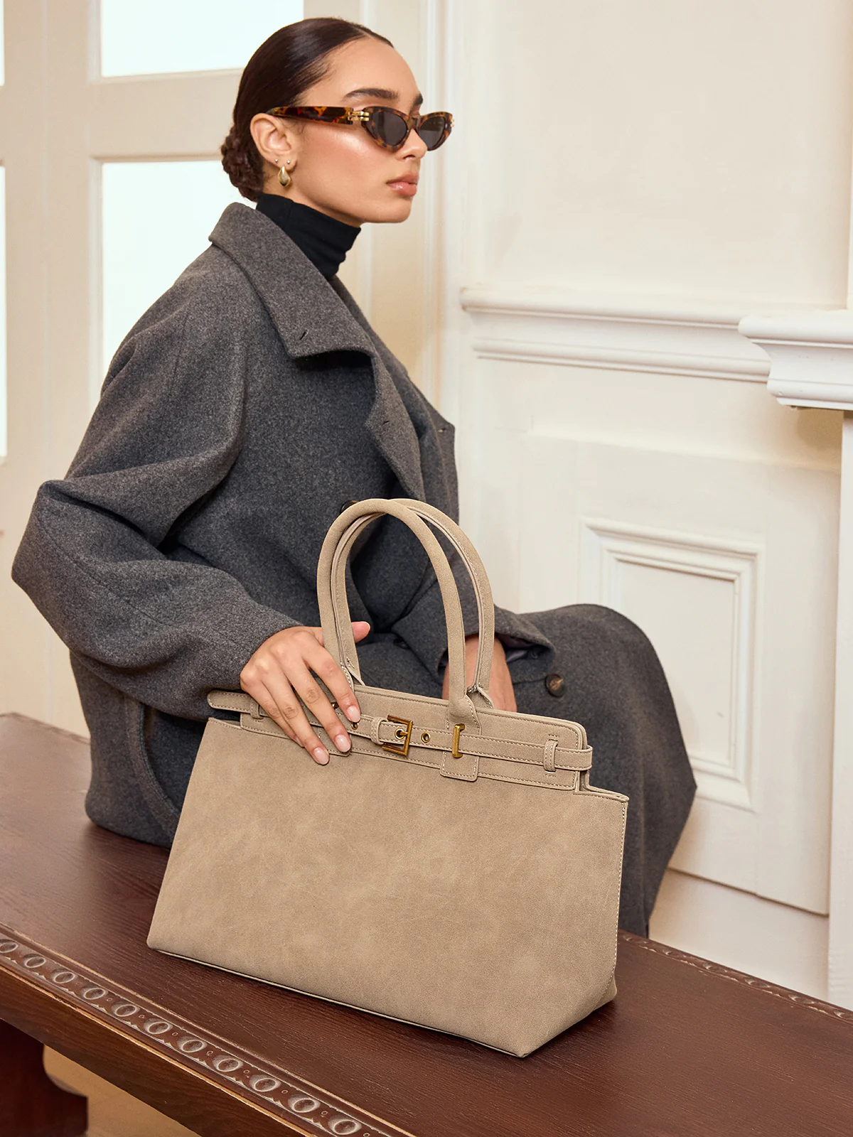 Belt Detail Top Handle Tote Bag - Wholesalesil