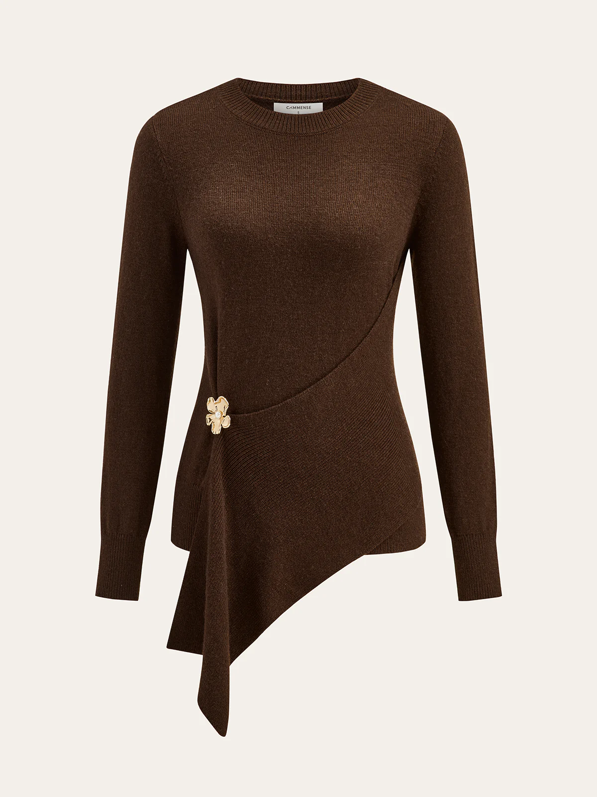 Metal Floral Wool Blend Asymmetric Sweater - Wholesalesil