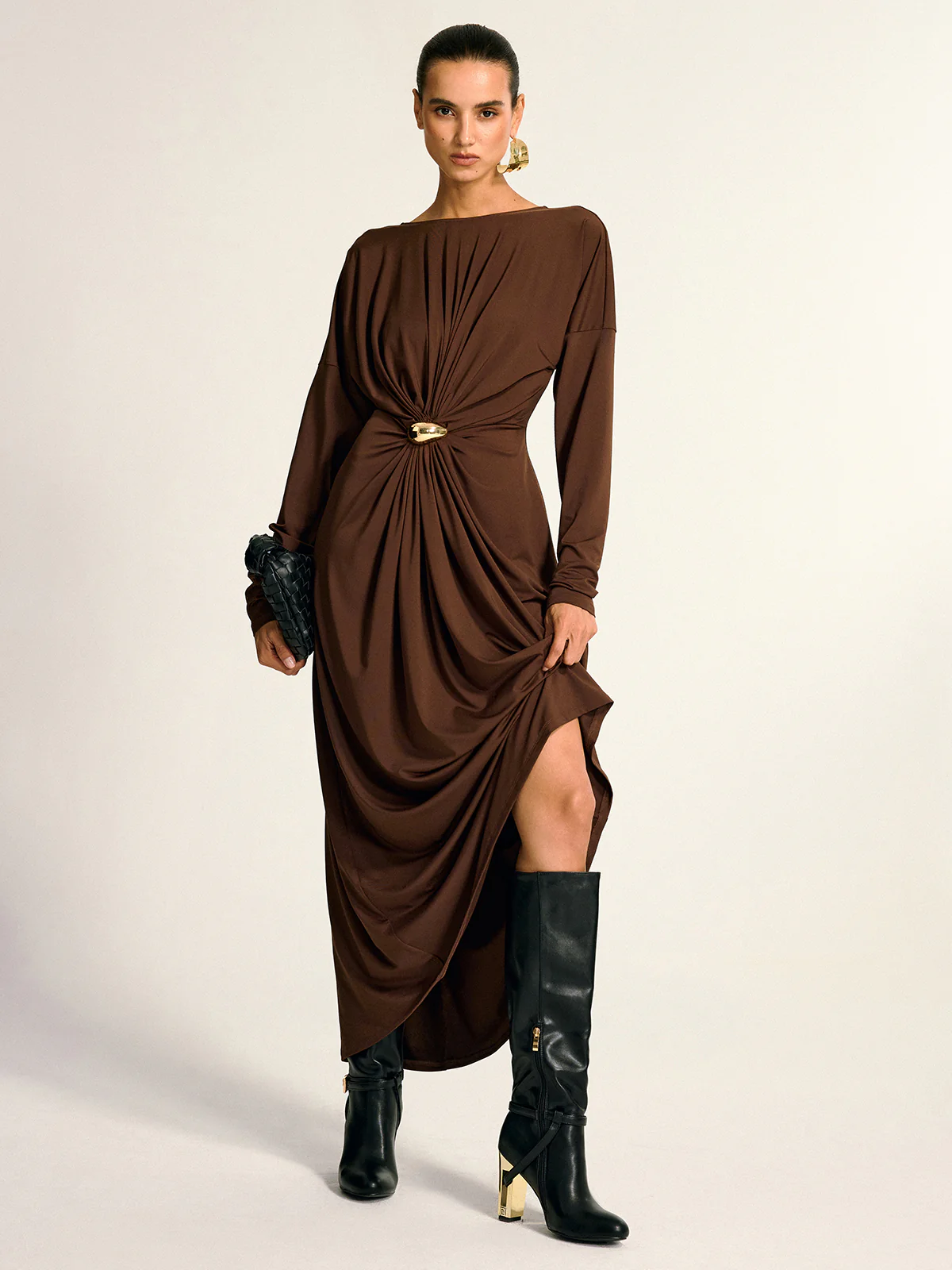 Metal Detail Draped Maxi Dress - Wholesalesil