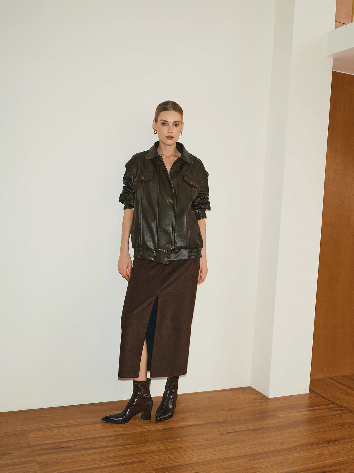 Lapel PU Leather Jacket - Wholesalesil