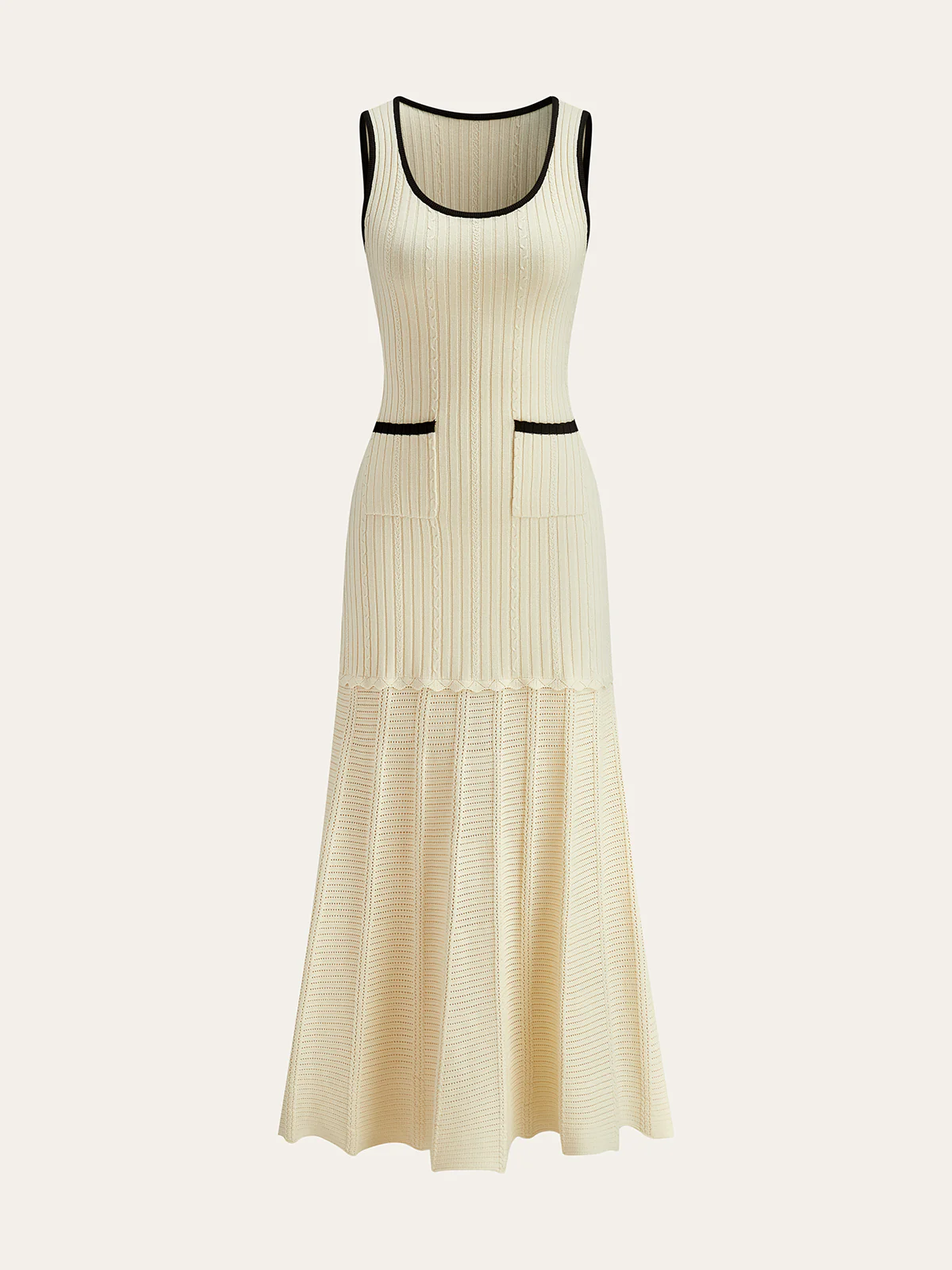 Pocketed Contrast Trim Knit Midi Dress - Wholesalesil