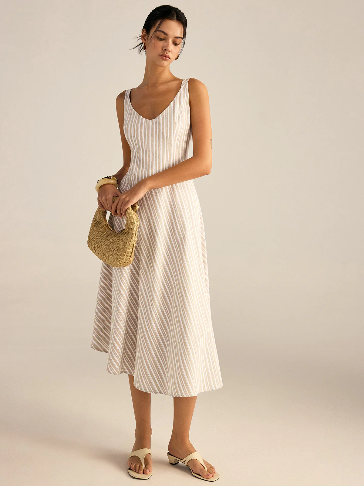 Striped Asymmetriccal Hem Midi Dress - Wholesalesil