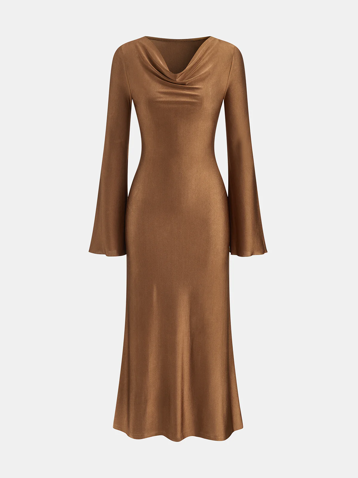 Cowl Neck Flared Sleeve Maxi Dress - Wholesalesil