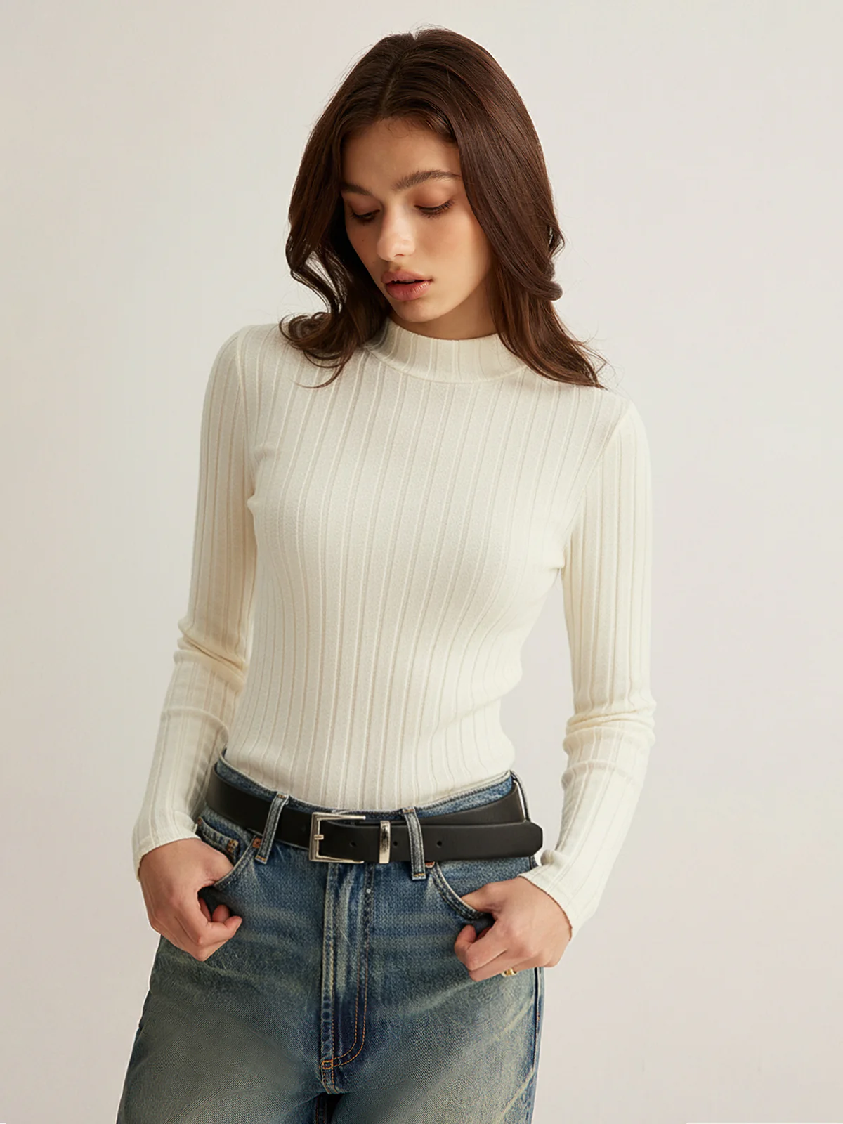 Mock Neck Ribbed Knit Top - Wholesalesil