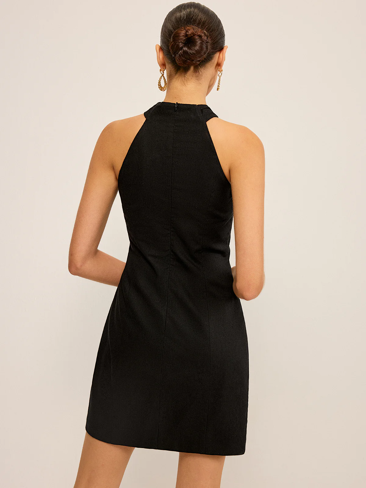 Halter Neck Button-Front Mini Dress - Wholesalesil