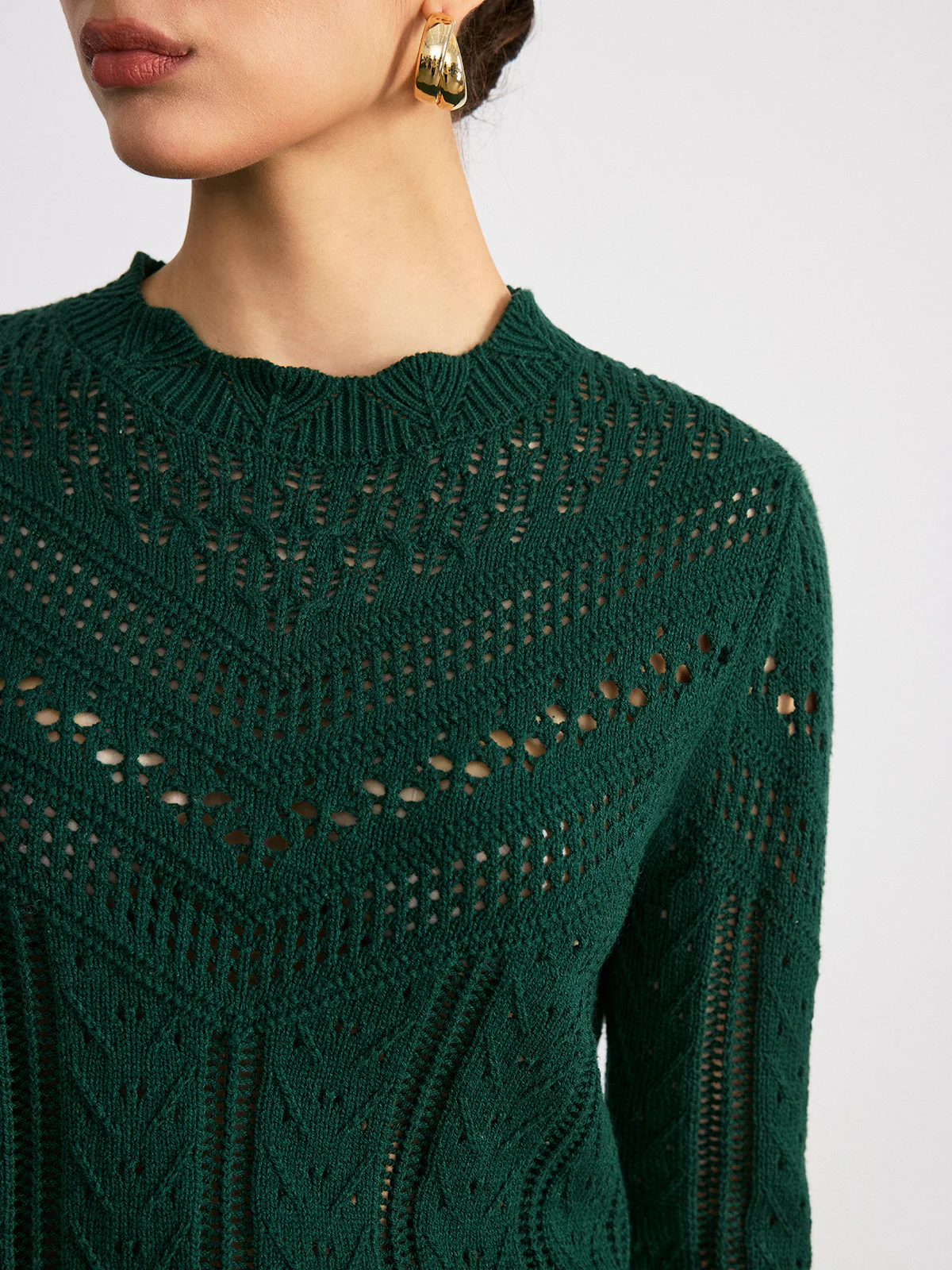 Scalloped Edge Openwork Knit Sweater - Wholesalesil