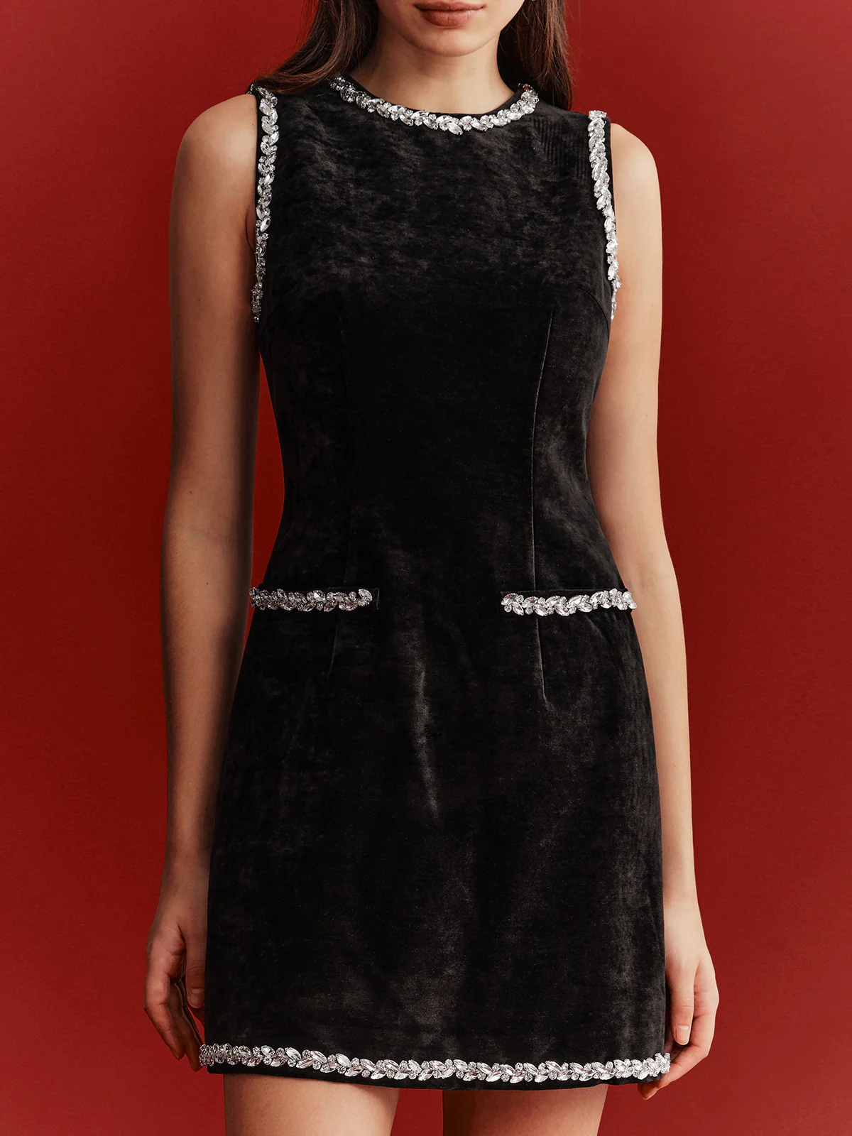 Crystal-Embellished Velvet Shift Dress - Wholesalesil