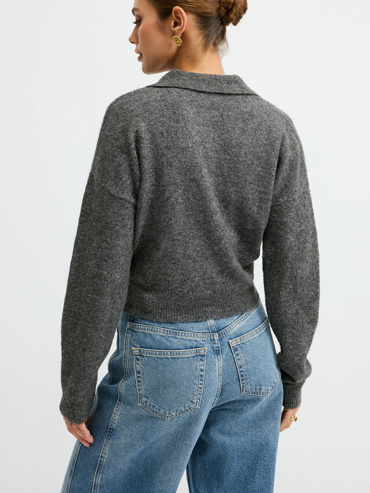 Wool Blend Polo Collar Casual Sweater - Wholesalesil