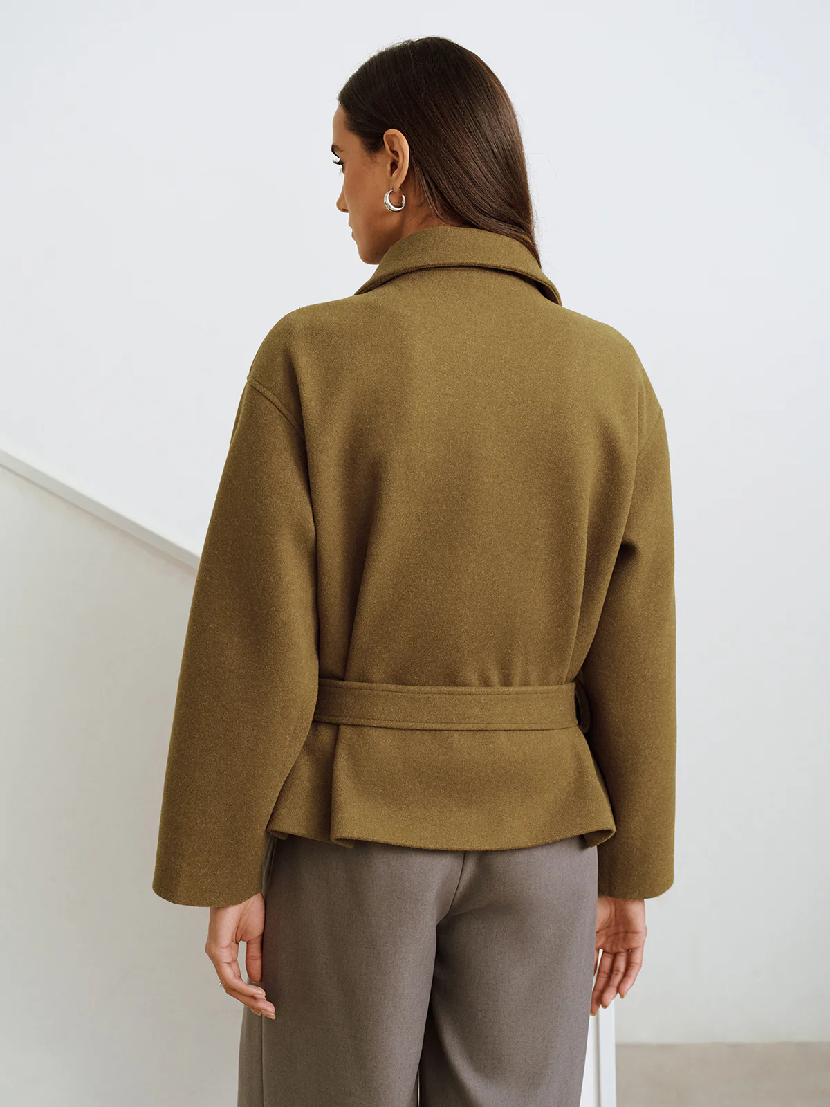 Belted Faux Cashmere Collared Coat - Wholesalesil