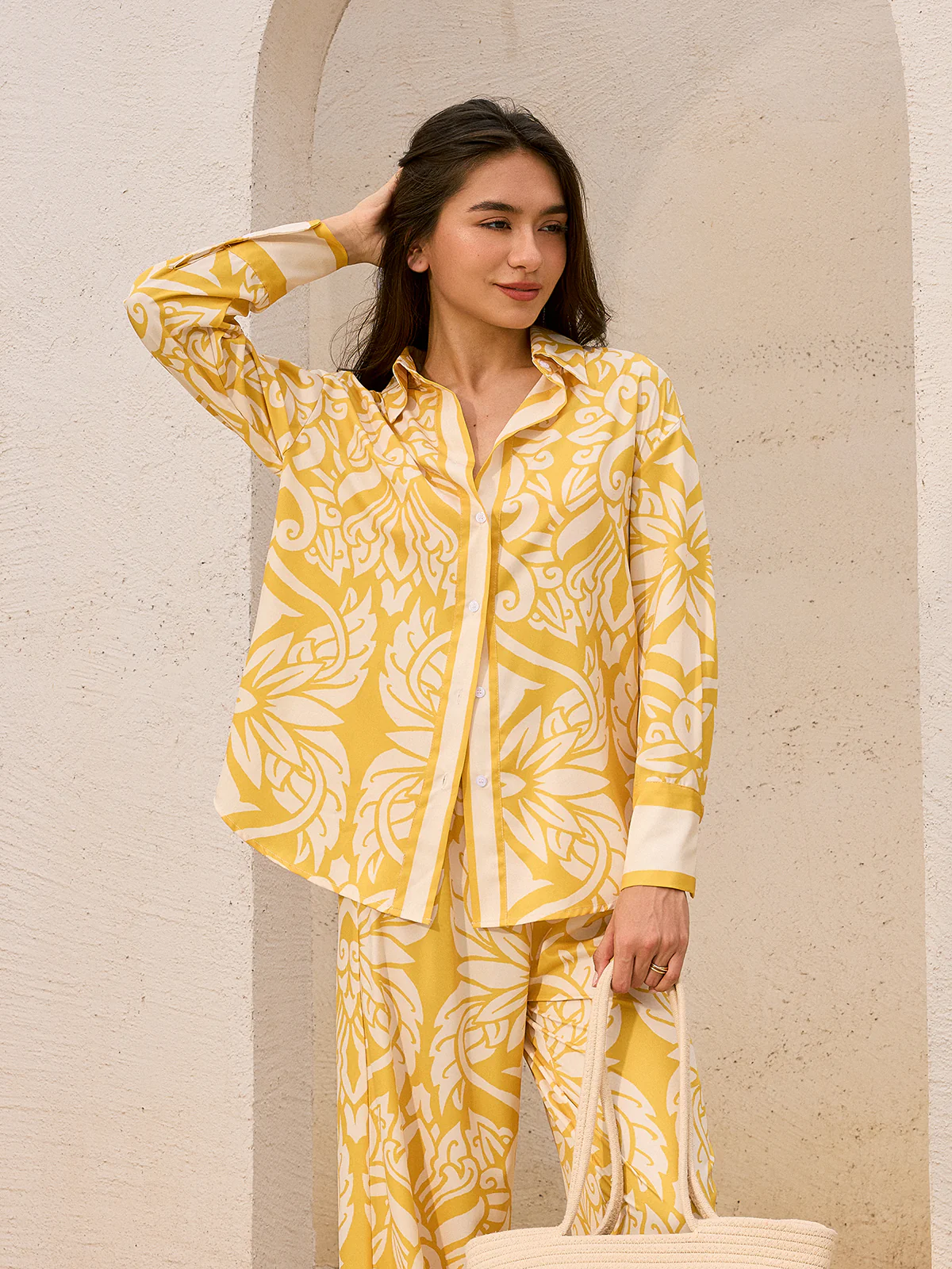 Oversized Patterned Shirt - Wholesalesil
