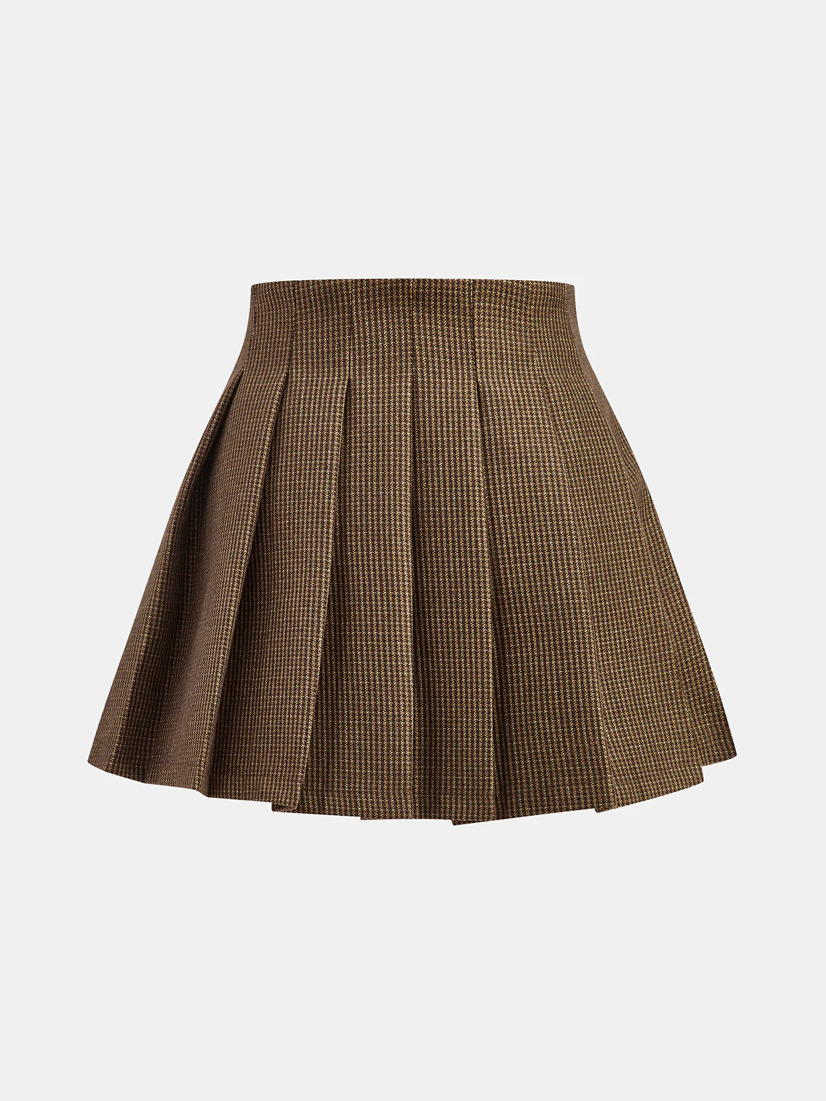 Belt-Decor Houndstooth Pleated Mini Skirt - Wholesalesil