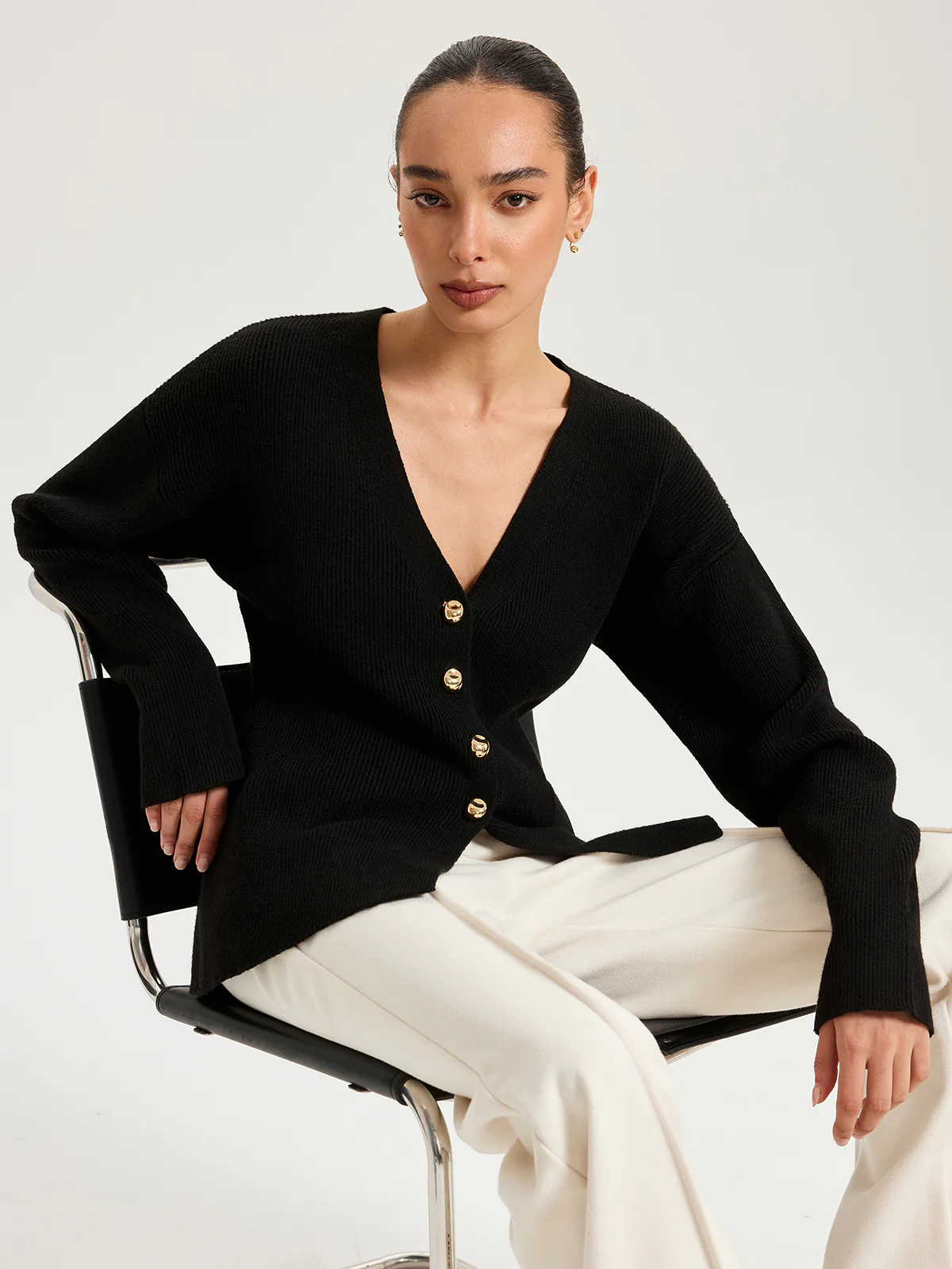 Wool-Blend V-Neck Button Cardigan - Wholesalesil