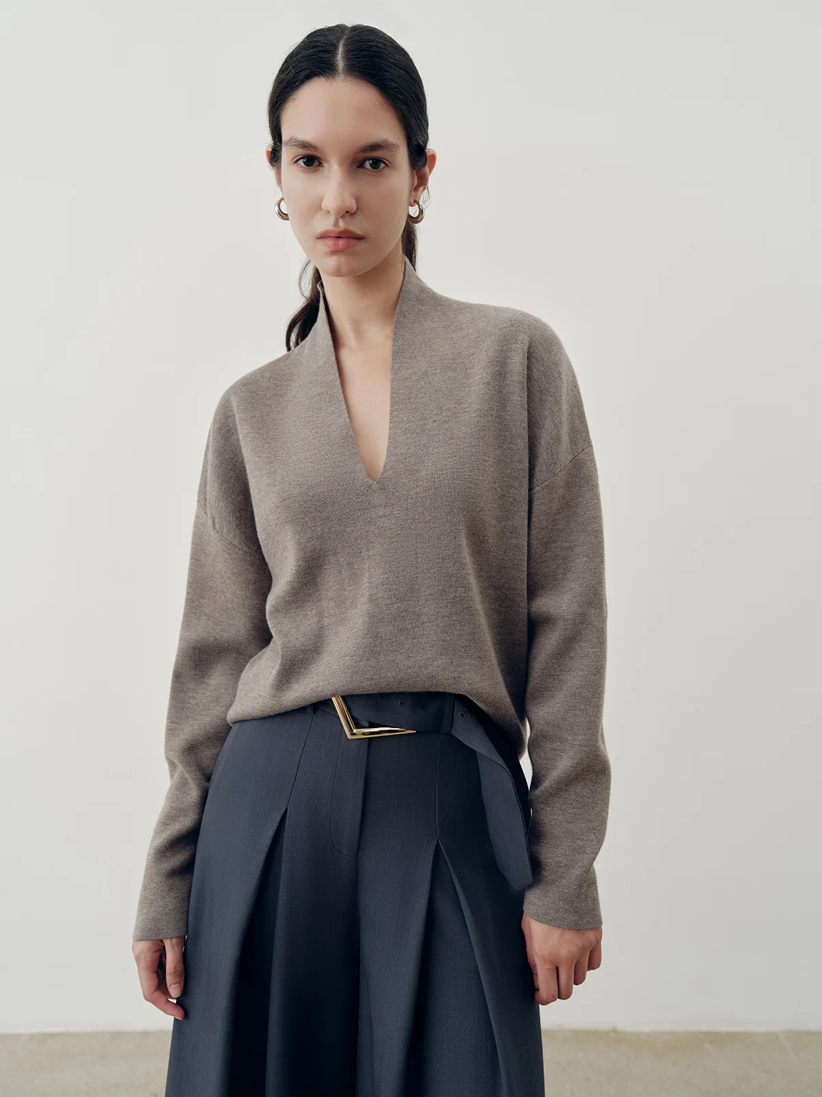 Wool-Blend Deep V-Neck Sweater - Wholesalesil