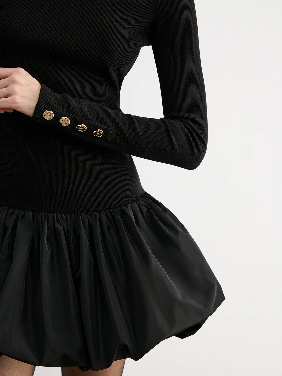 Bubble Hem Long-Sleeve Knit Mini Dress - Wholesalesil