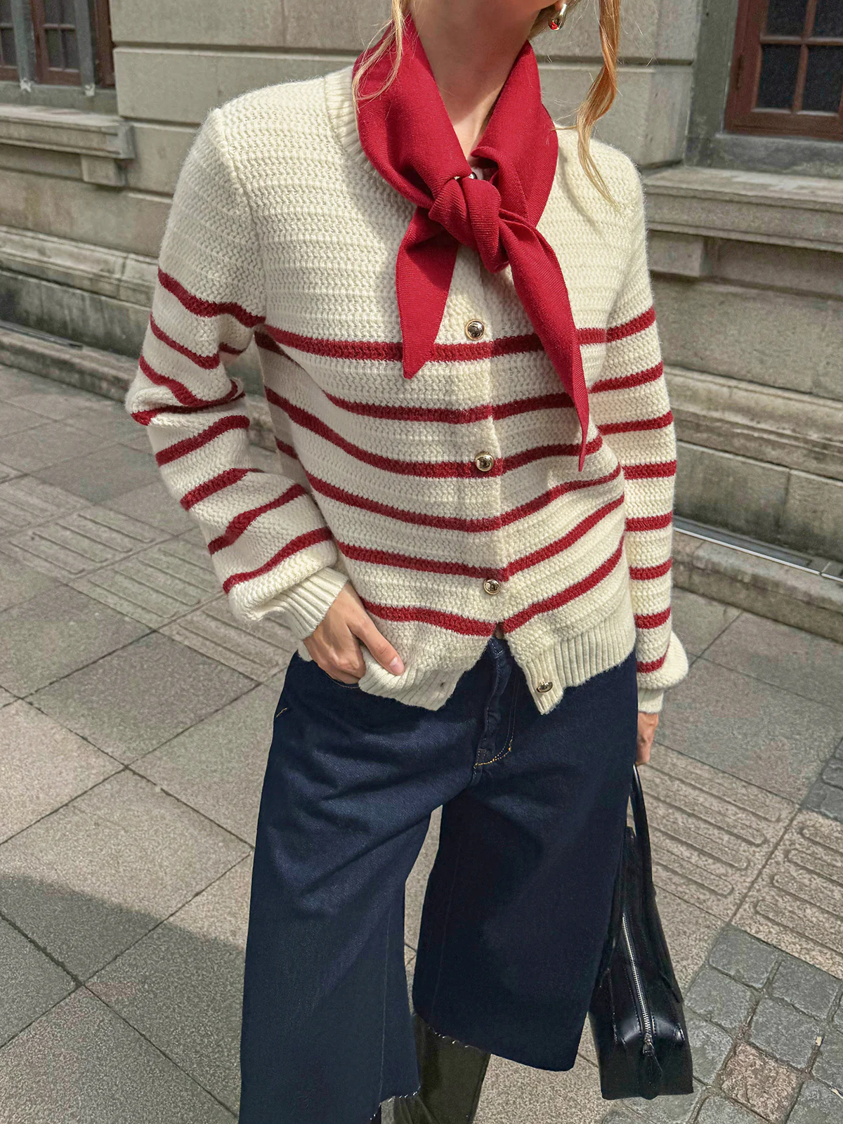 Striped Metal Button Cardigan - Wholesalesil