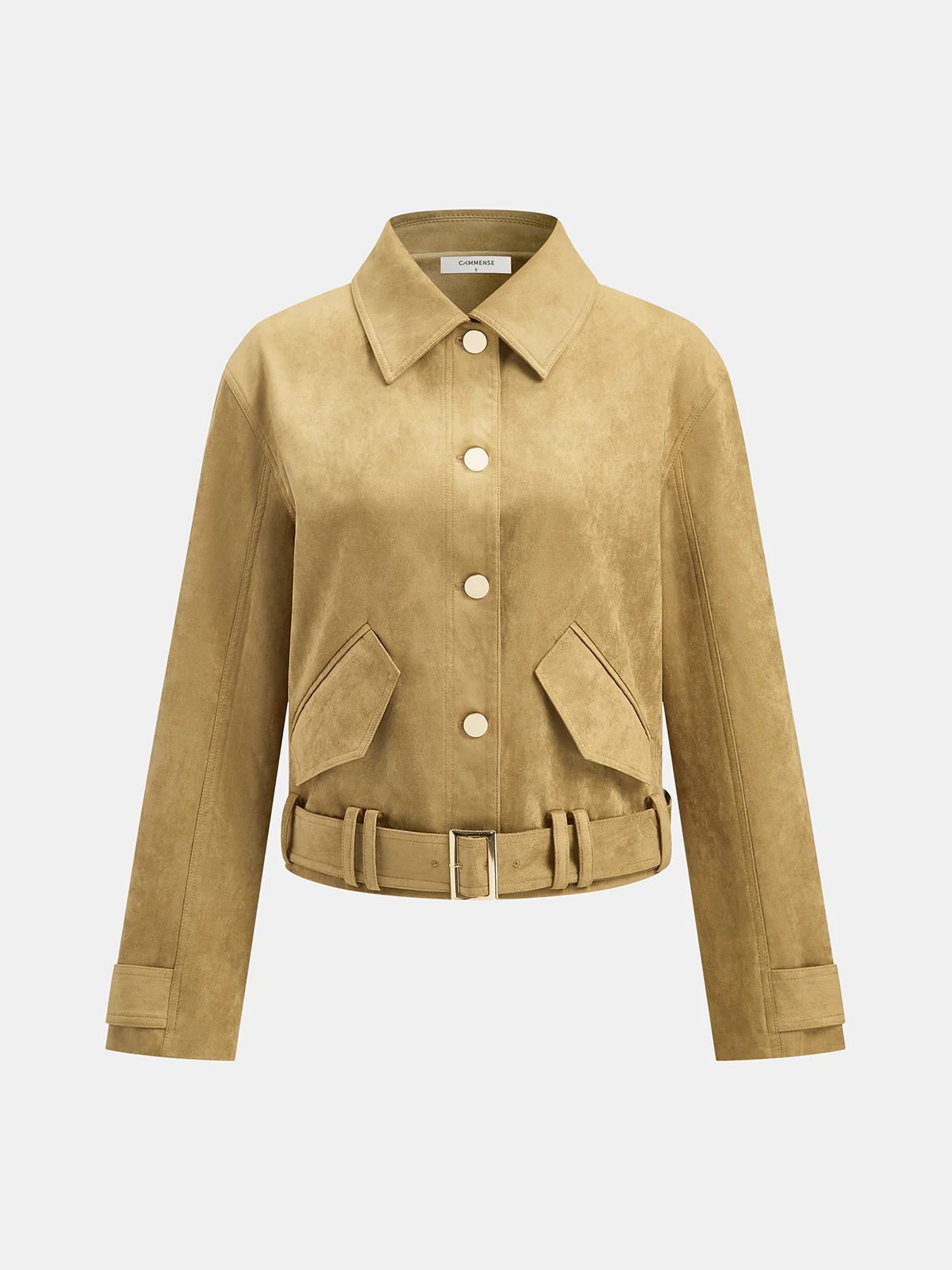 Belted Collared Suede Effect Jacket - Wholesalesil