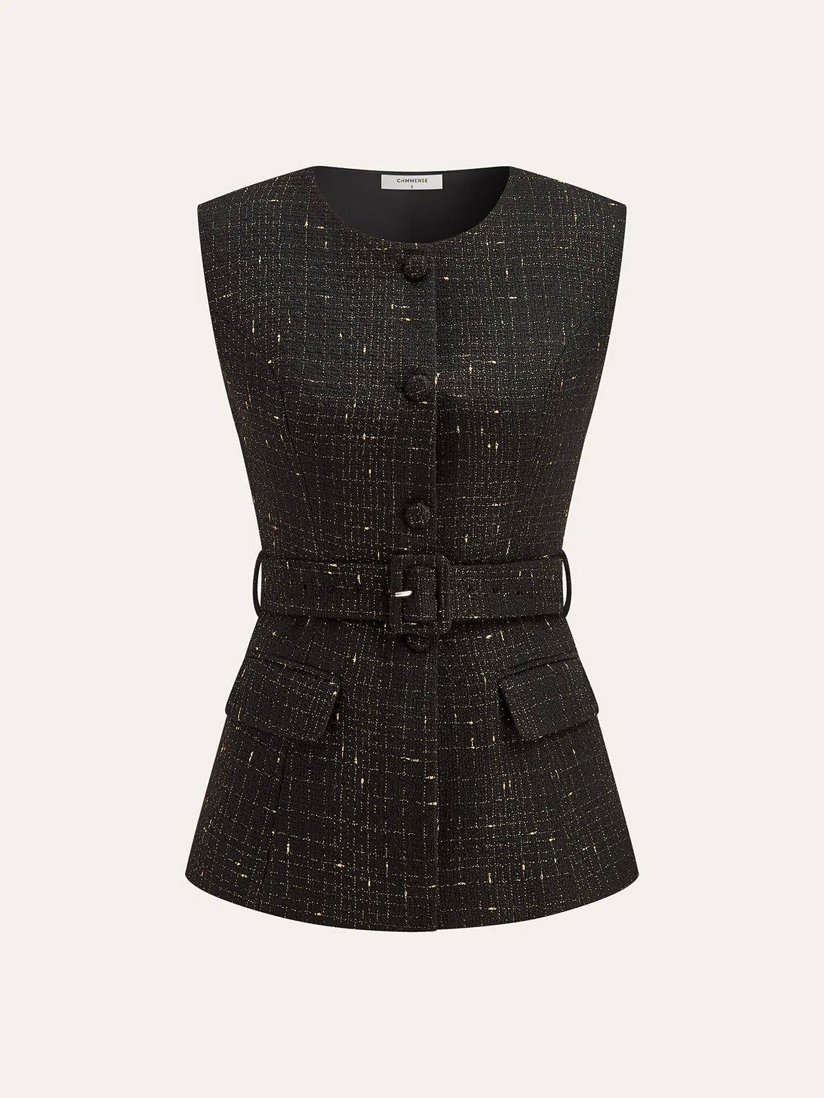 Tweed Belted Sleeveless Vest - Wholesalesil