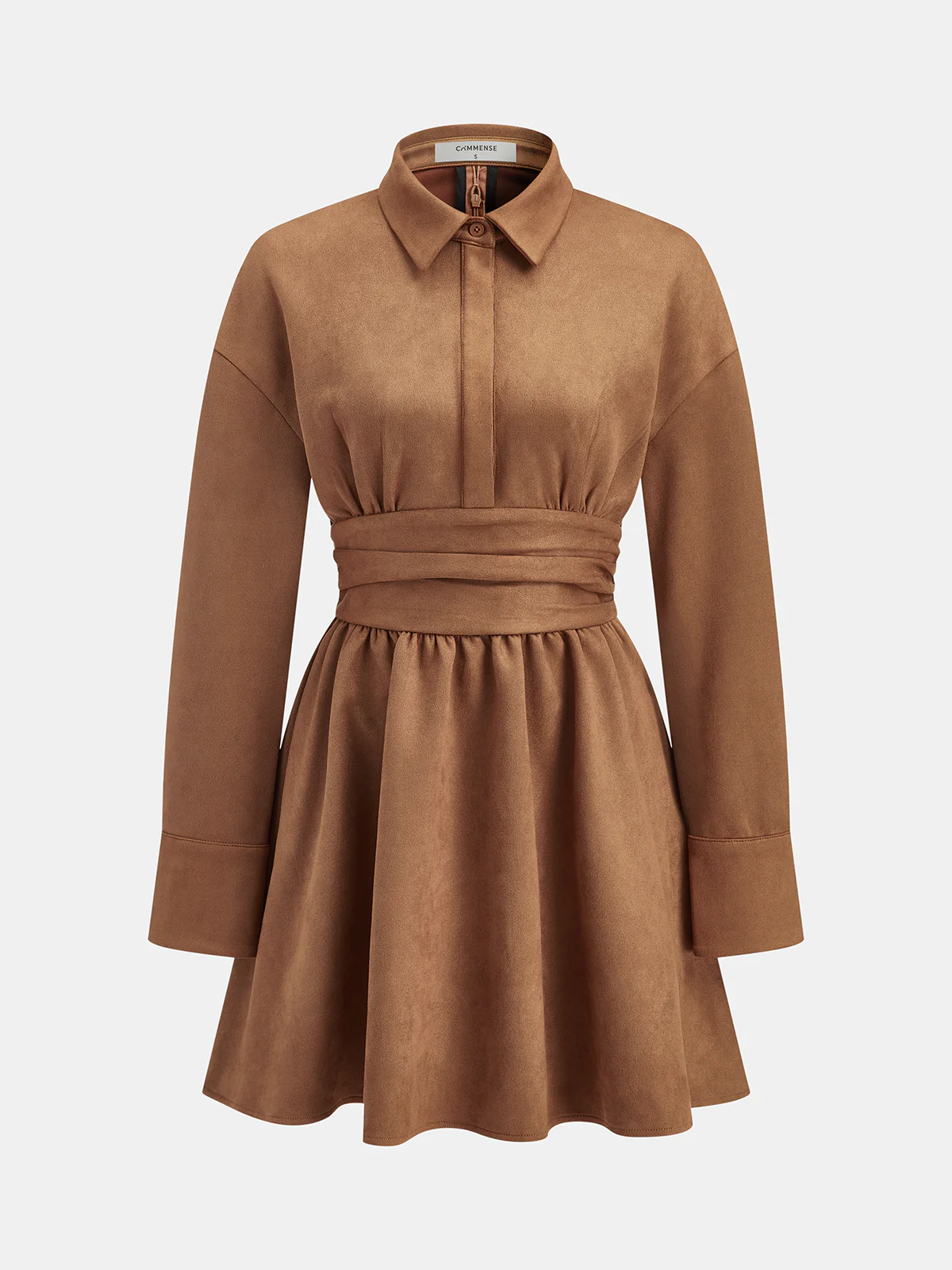 Flared Hem Suede Effect Shirt Dress - Wholesalesil