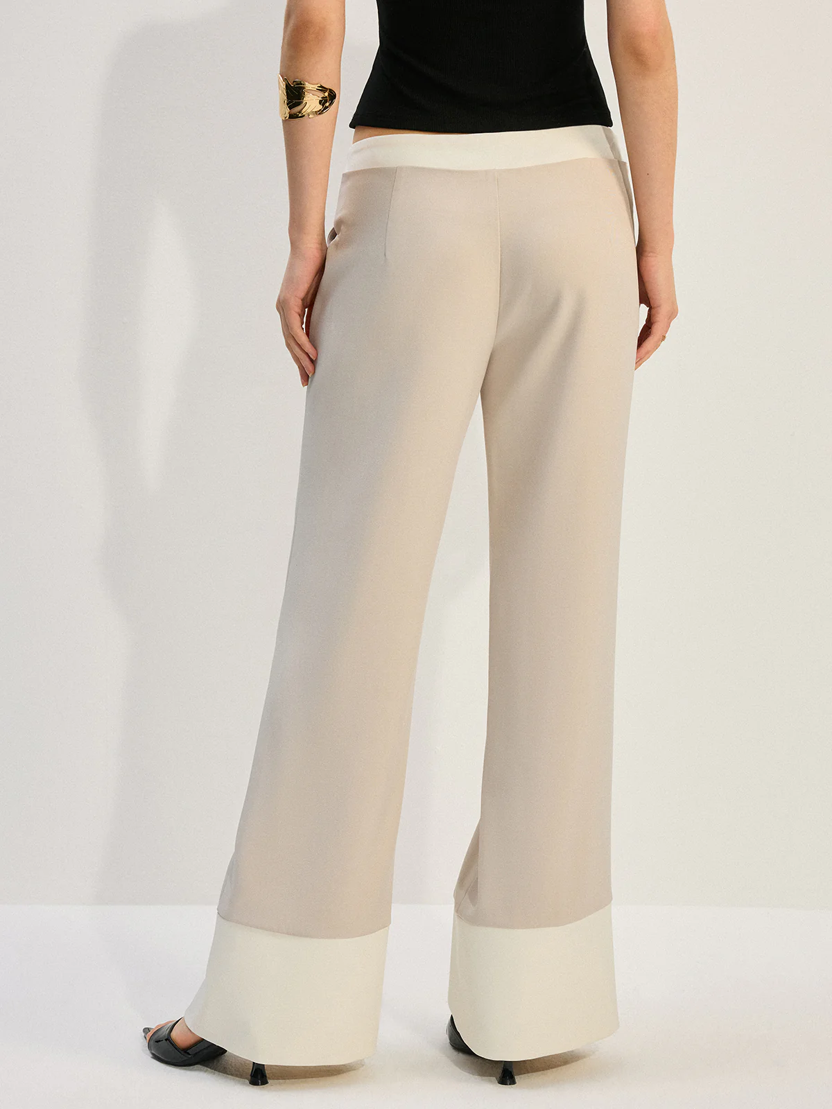 Wide-Leg Low-Waist Pants with Colorblock Hem - Wholesalesil