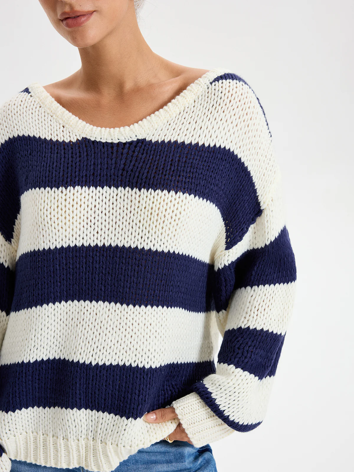 Oversized Striped Sweater Long Sleeve Sweater - Wholesalesil