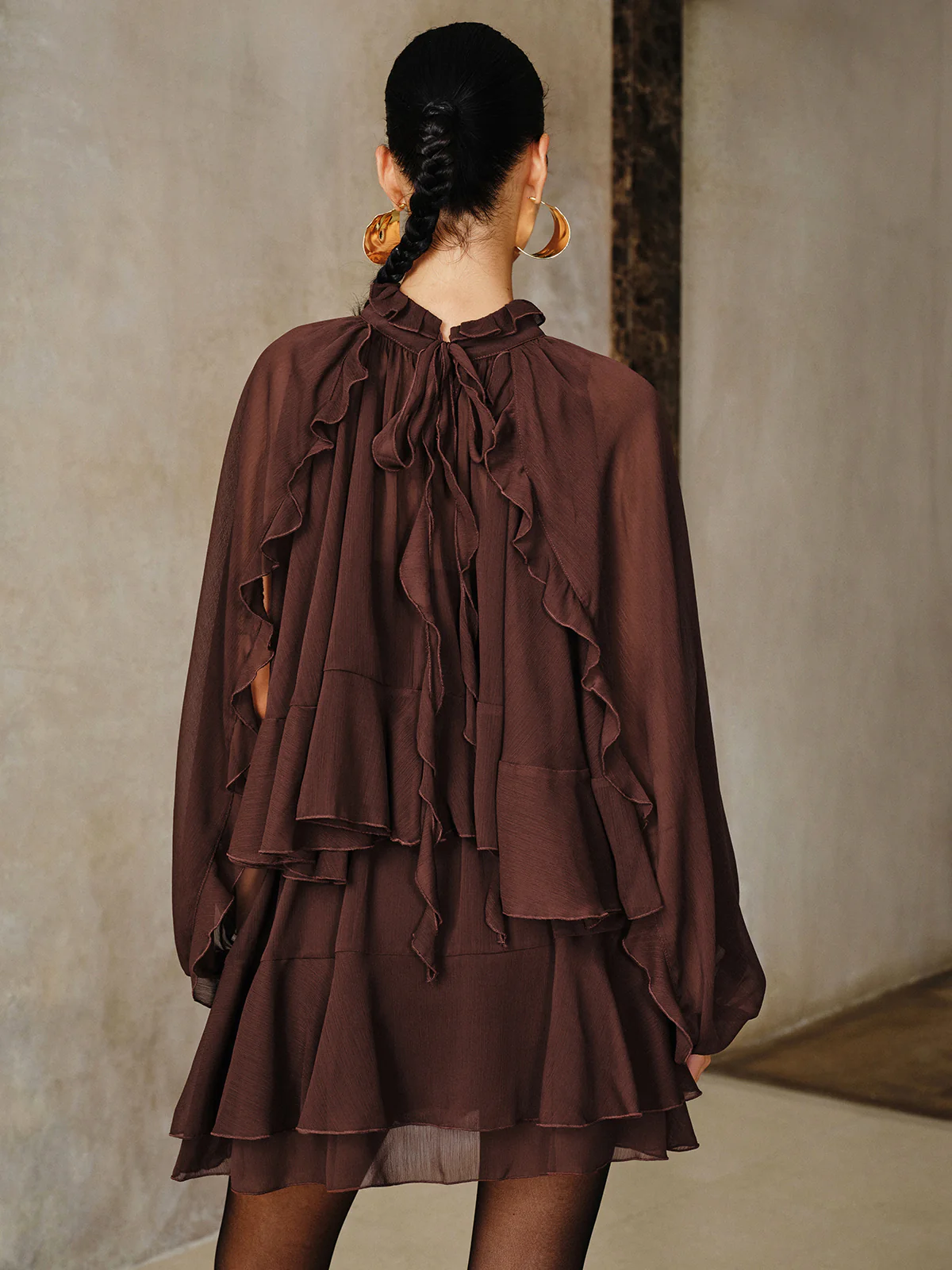 Tiered Ruffle Chiffon Mini Dress Set with Liner - Wholesalesil