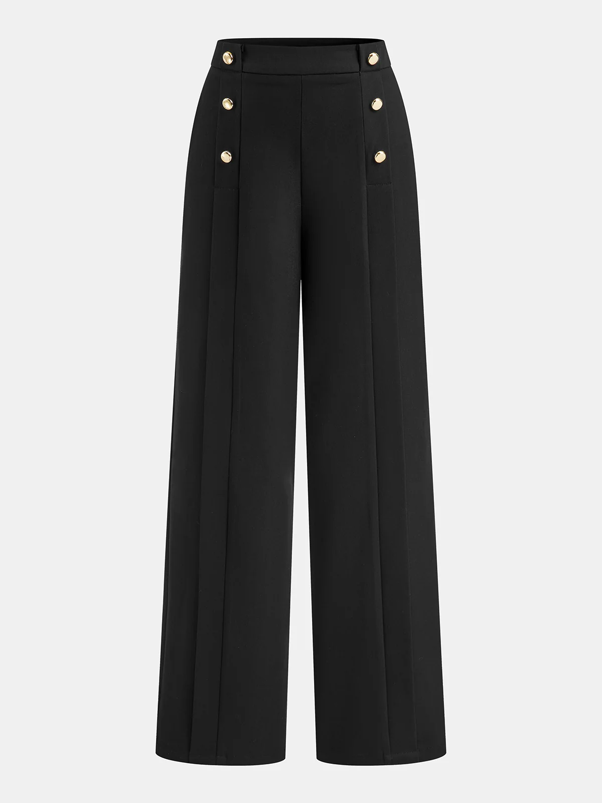 Metal Detail Mid-Waist Pleated Wide-Leg Pants - Wholesalesil