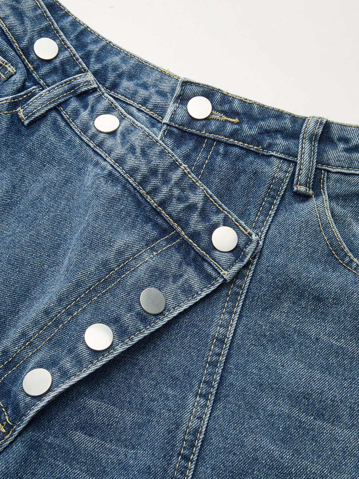 Denim Asymmetric Button Pants - Wholesalesil