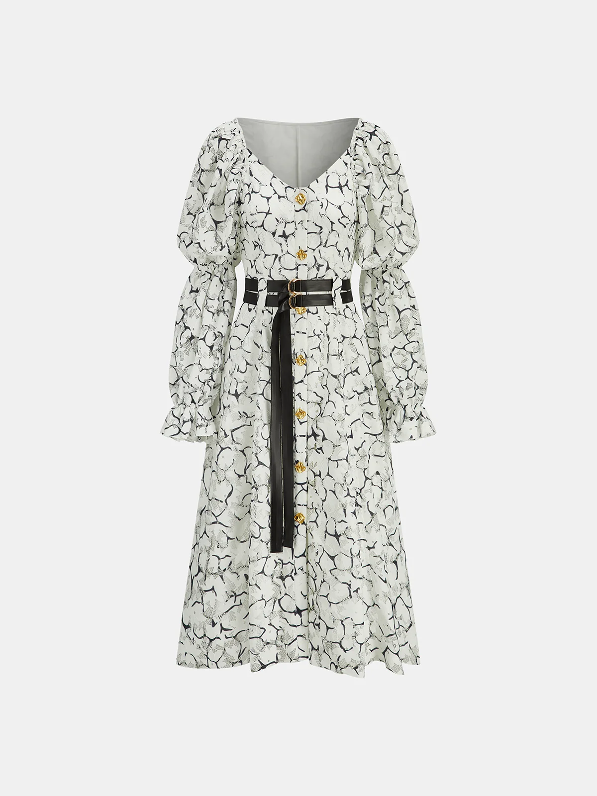 Puff Sleeve Lace Maxi Dress with Double Belt - Wholesalesil