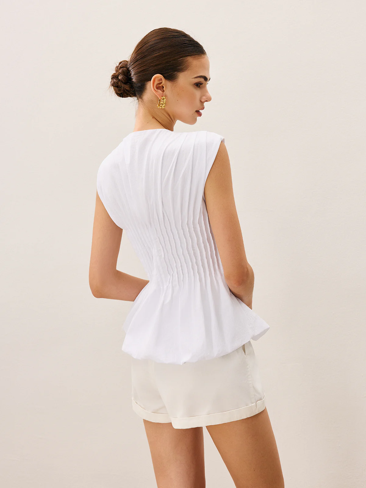 Pleated Peplum V-Neck Blouse - Wholesalesil